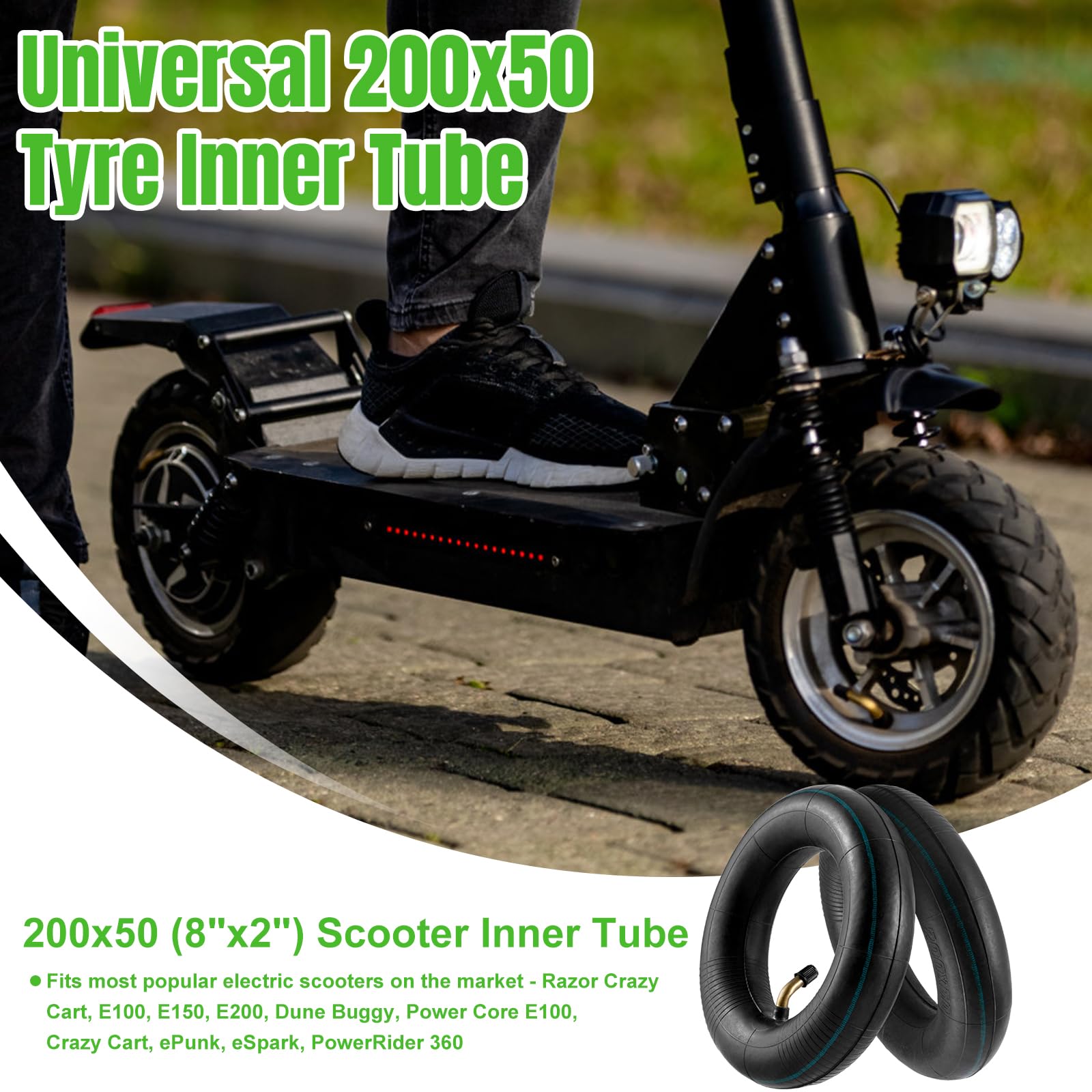 200X50'' Inner Tubes, 2 Pack Heavy Duty Replacement Electric Scooter Tire Inner Tube Compatible With Razor E100, E150, E200, Pow