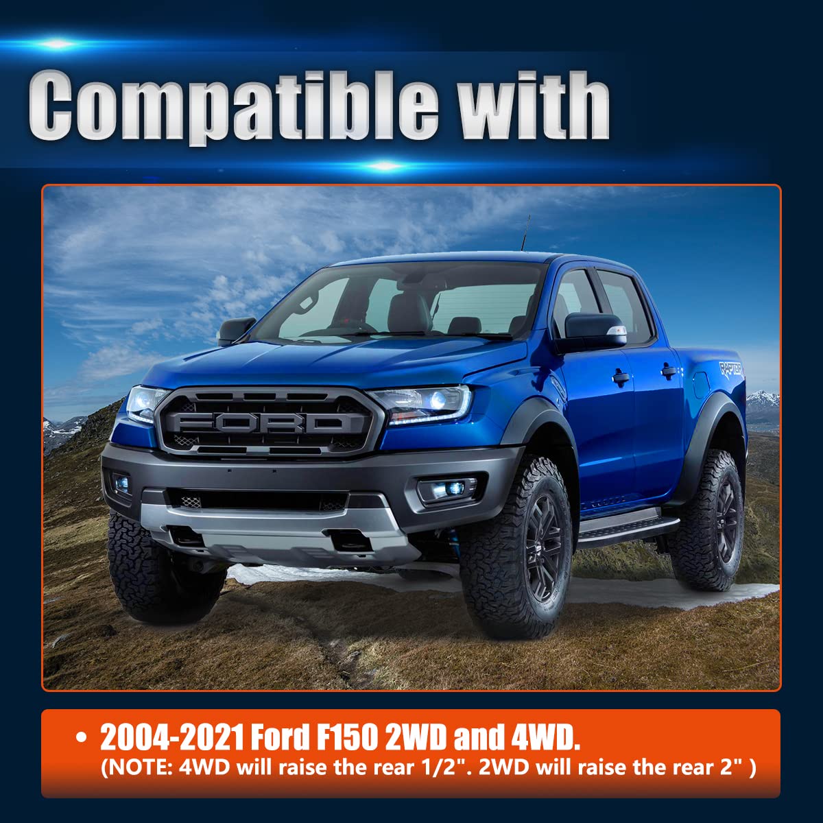 Gasupply 2'' Rear Leveling Lift Kits,Compatible With 2004-2020 Ford F150 2Wd 4Wd, 2 Inch Forged Aluminum Block With Extended U B