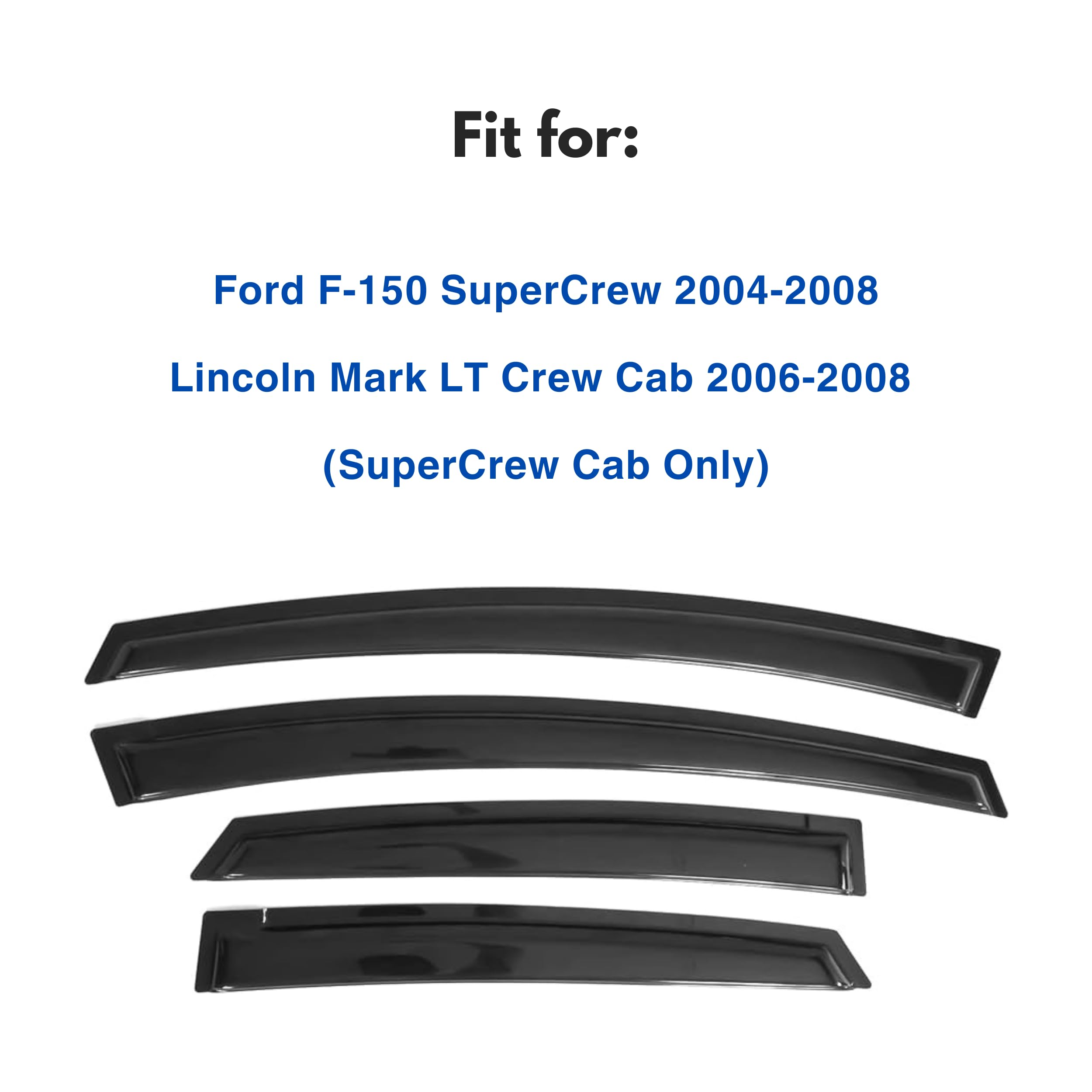 Ig Window Visor For Ford F150 Supercrew 2004-2008 & Lincoln Mark Lt Crew Cab 2006-2008, Rain Guard Tape-On Extra Durable Sun Win