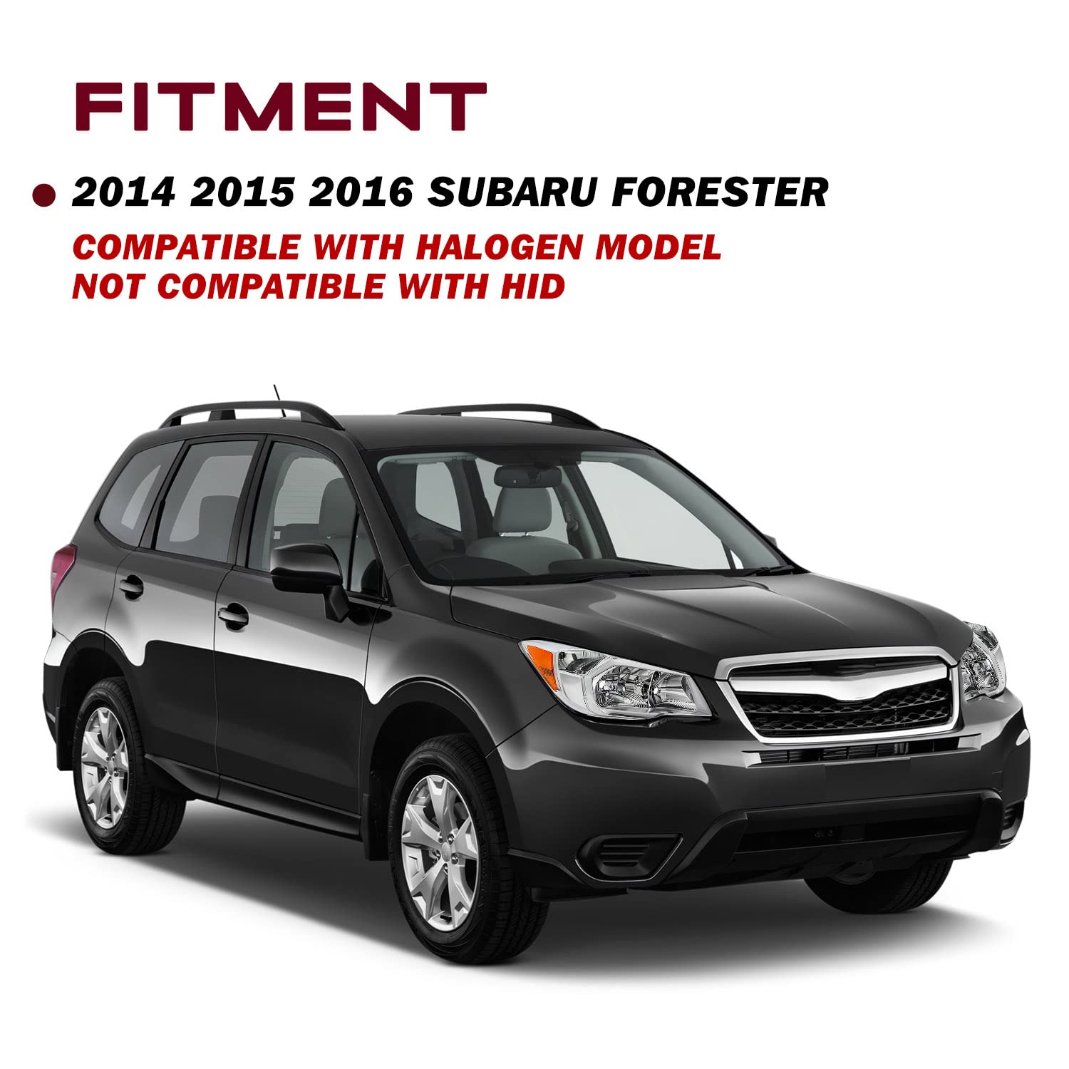 Jsboyat For 2014-2016 Subaru Forester Halogen Headlight Assembly Replacement Chrome Housing Amber Reflector Right Passenger Side