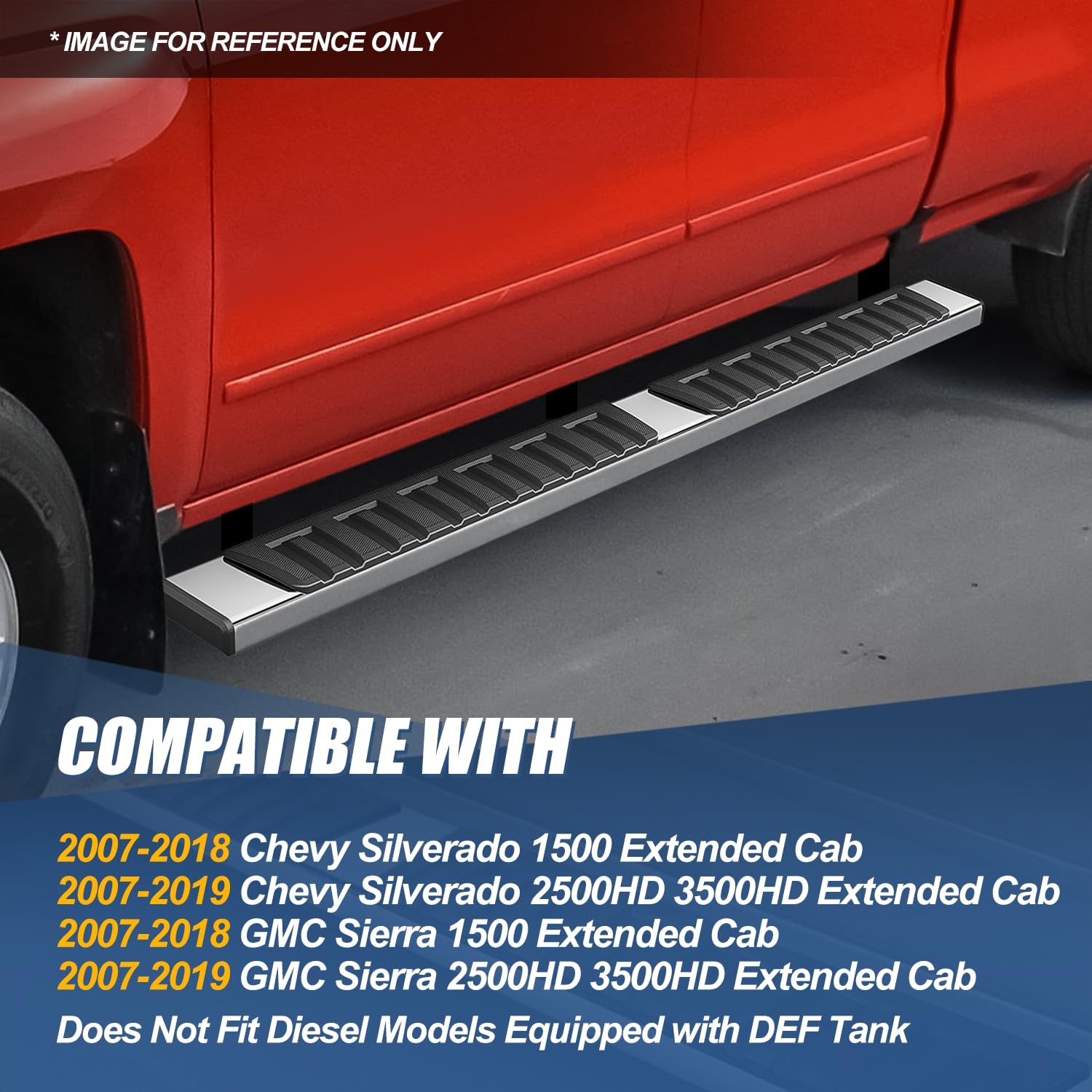 Auto Dynasty Running Boards Compatible With 2007-2019 Chevy Silverado Gmc Sierra 1500 2500Hd 3500Hd Extended Cab, Stainless Stee