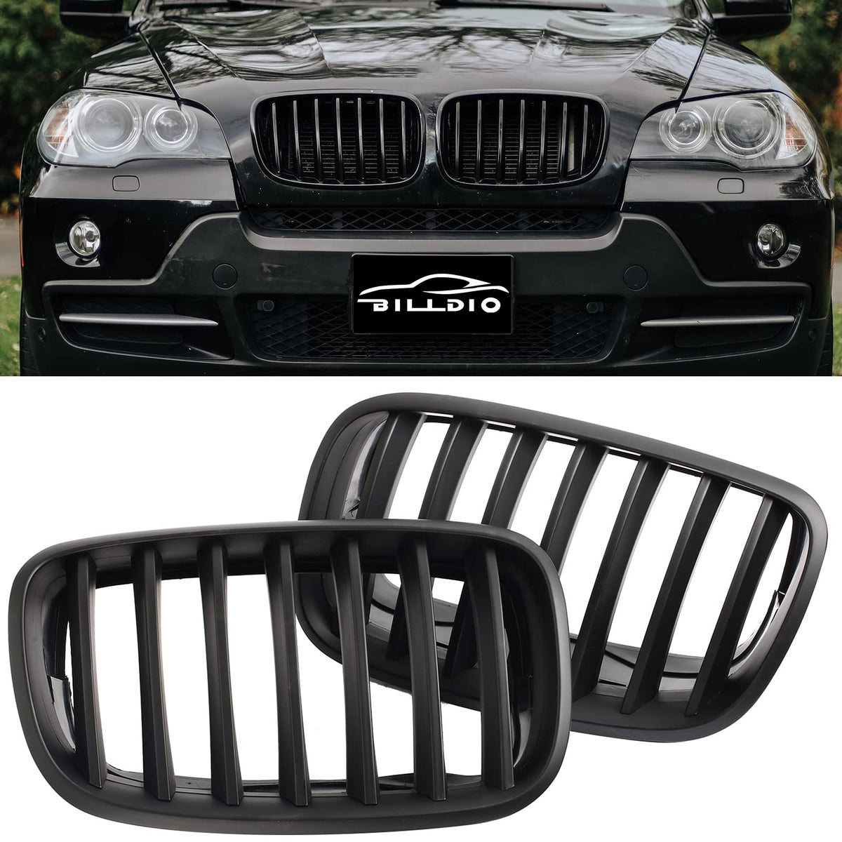 BILLDIO ABS E70 Grill,Front Kidney Grille Compatible with 2007-2014 X5 E70 X6 E71 (Single slats Matte black Grills, 2-pc Set)