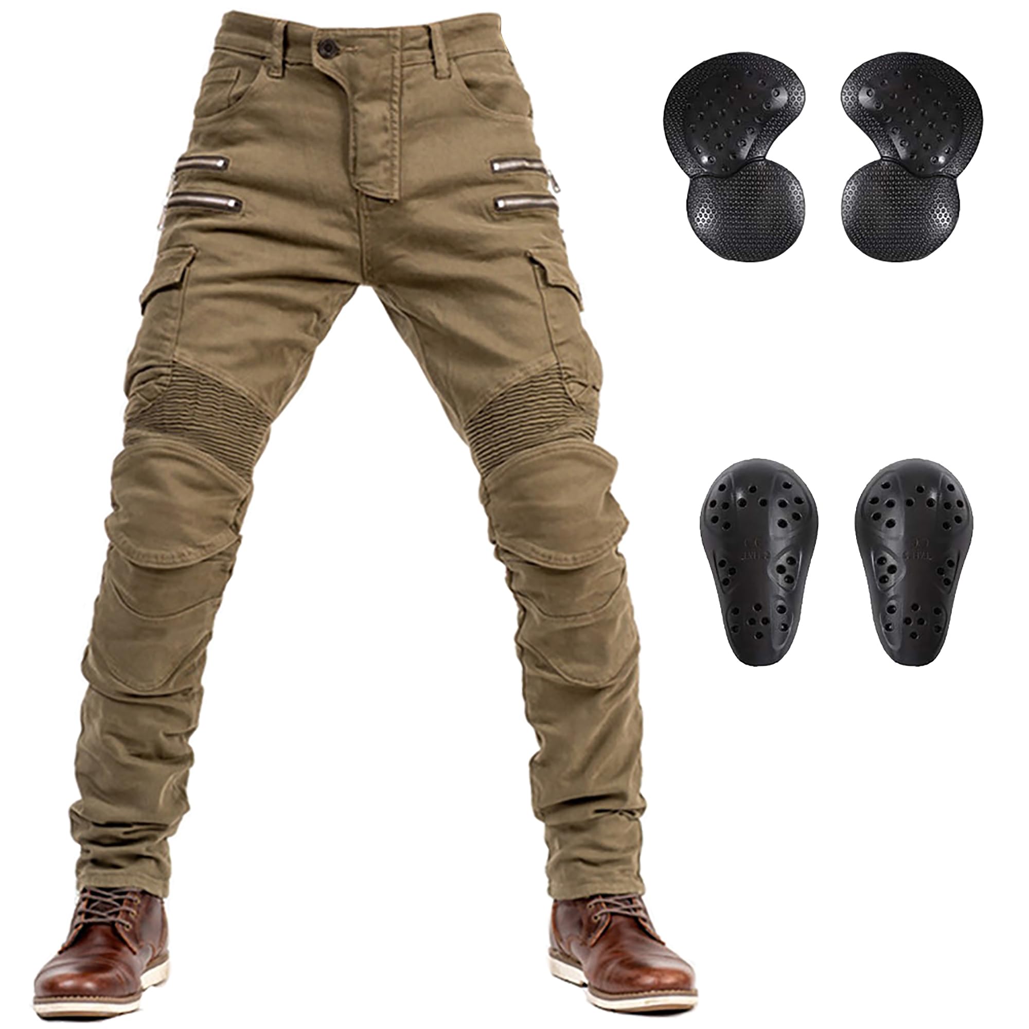 Lomeng Motorcycle Riding Pants Motorbike Motocross Cycling Jeans Safety Ce Knee Hip Removable Armored All Seasons For Men Khaki 