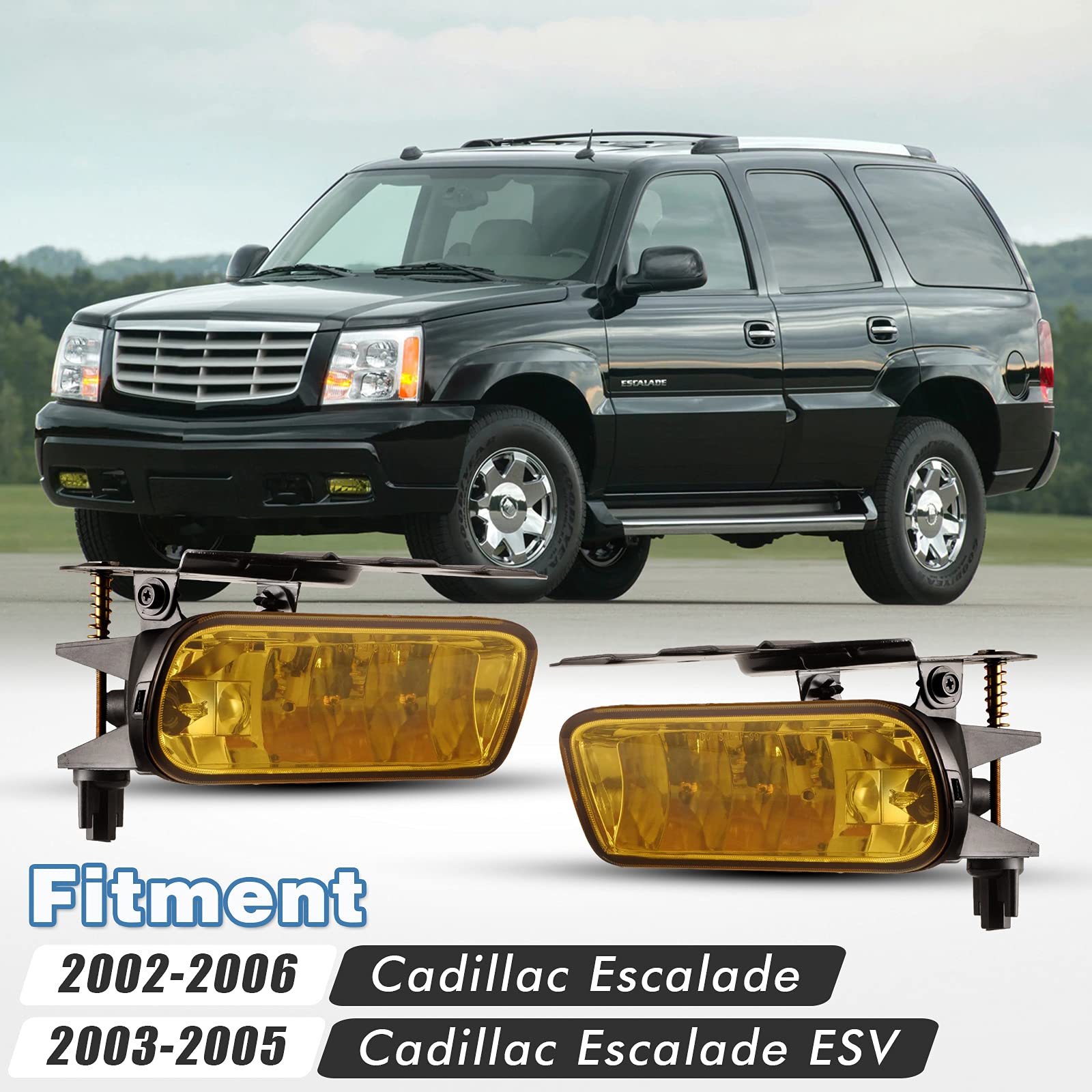 Autowiki Fog Lights For 2002-2006 Cadillac Escalade, 2003-2005 Cadillac Escalade Esv Oem Replacement Fog Lamps 2Pcs With Yellow Lens