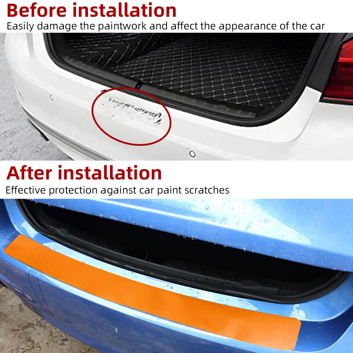 Ziciner Car Rear Bumper Protector Guard, Anti-Scratch Carbon Fiber Trunk Door Sill Protection Strip Sticker, Universal Vehicle T