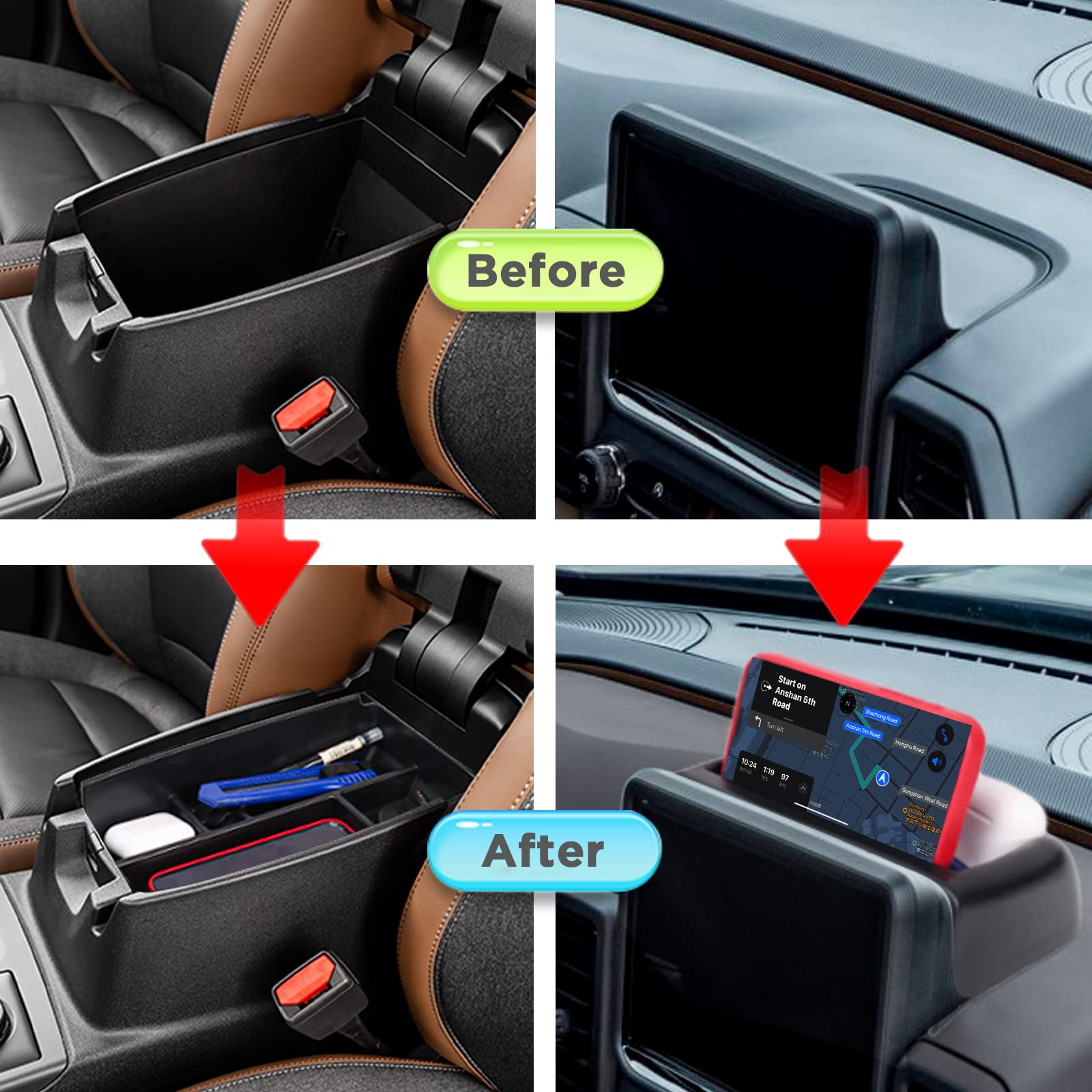 Neepiar 2PCS Center Console Dash Storage Tray and Armrest Secondary Storage Box Compatible with Ford Bronco Sport CX430 2021-202