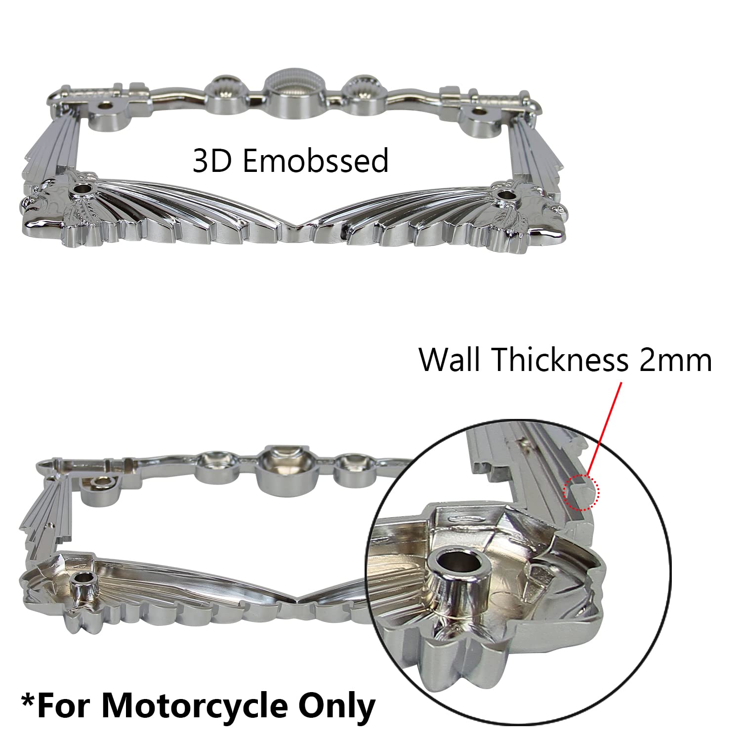Tc Sportline Lpf248-C 3D Handle Bar And Indian Chief Style Zinc Metal Chrome Finished Motorcycle License Plate Frame