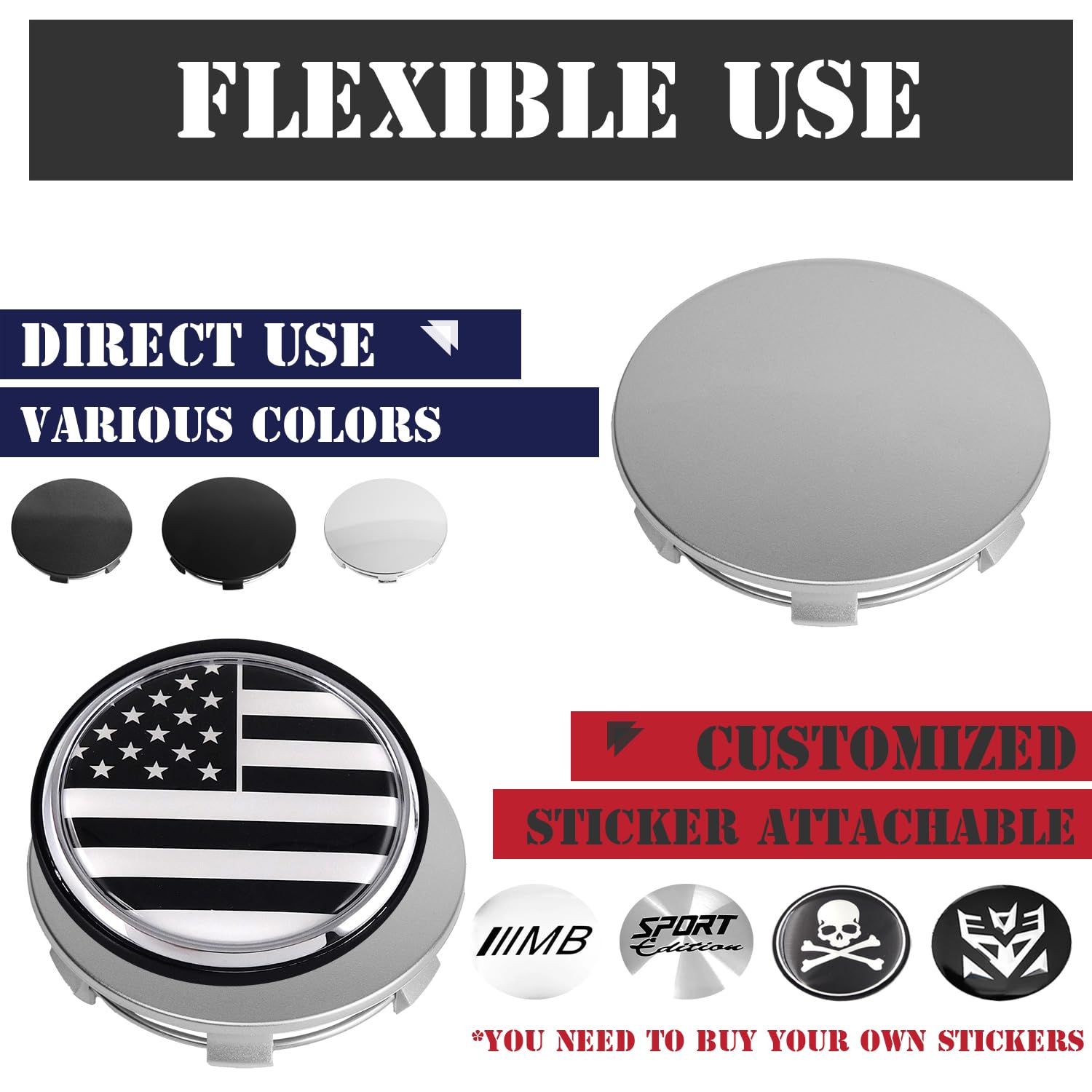 Kitspro 3.25Inch 83Mm Wheel Center Caps For Rim Hub Caps, Pack Of 4 (Silver, Outer 83Mm, Inner 75Mm)