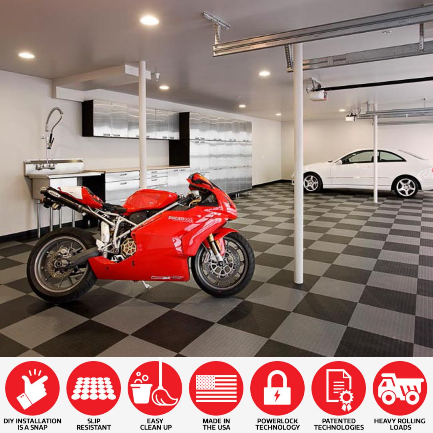Big Floors GarageDeck Coin Pattern, Durable Copolymer Interlocking Modular Non-Slip Garage Flooring Tile (24 Pack), Royal Blue