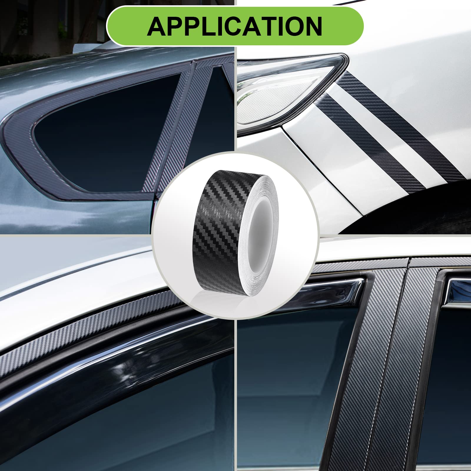 Spurtar Carbon Fiber Wrap, 1 Inch X 20 Ft Air Release Black Vinyl Wrap For Cars Chrome Delete 3D Carbon Fiber Tape Blackout Exte