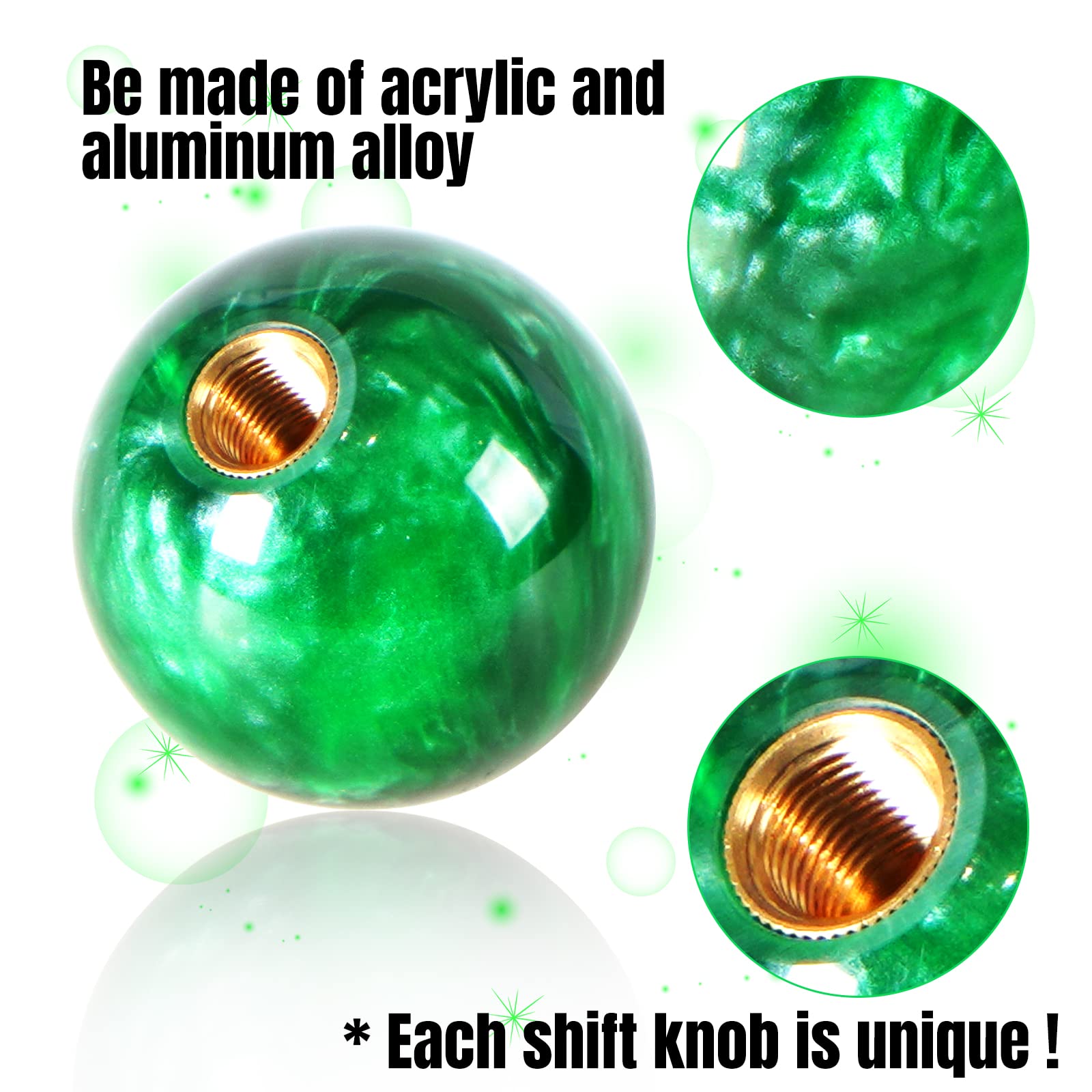 Yiuiy Round Ball Shift Knob Universal Marble Style Gear Shift Knob 5 6 Speed For Manual Automatic Vehicles With Adapters (Green)
