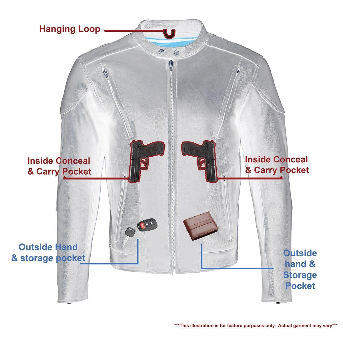 Milwaukee Leather SH1010 Men's 'Scooter' Black Vented Motorcycle Leather Jacket with Side Laces in Tall Sizes - 3X-Tall