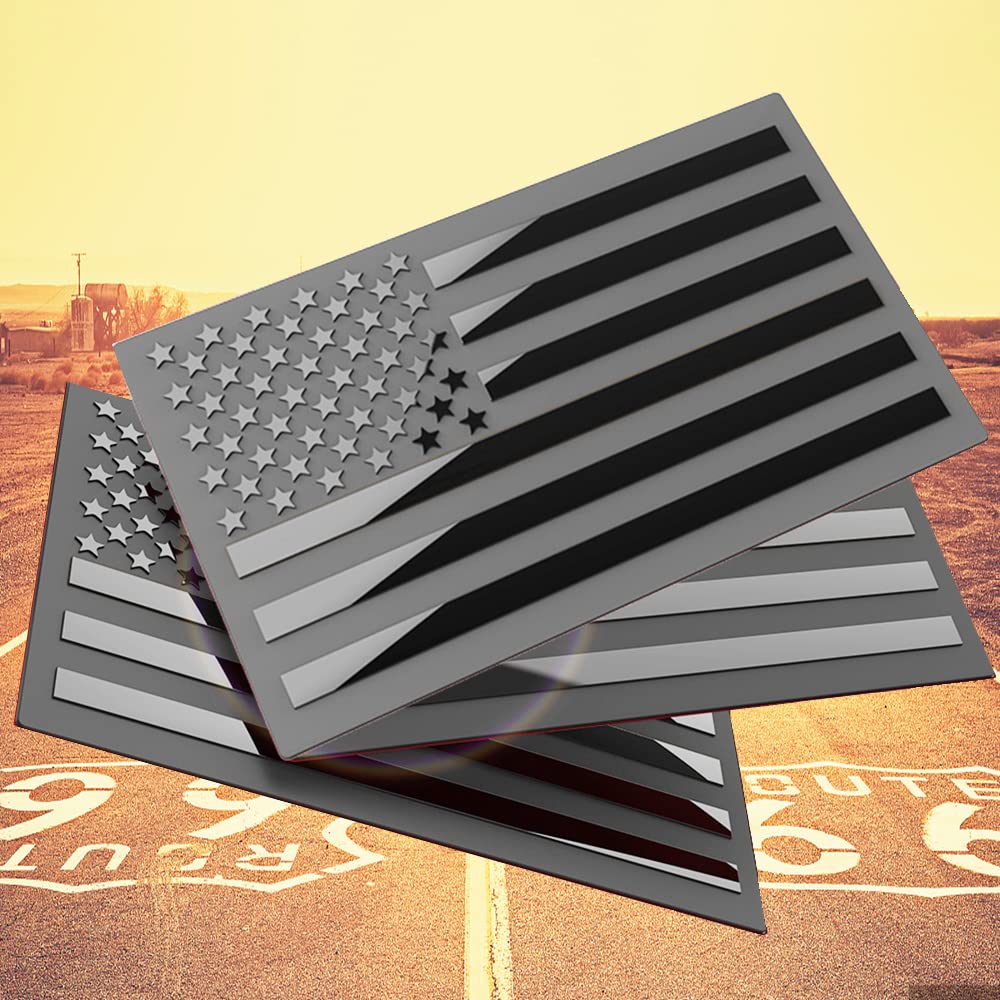 3D Metal American Flag Emblem Decal，Black American Flag Decal,For Car, Truck Or Suv,5"X3"(Matte Black ，Three Usa Regular Orientation)
