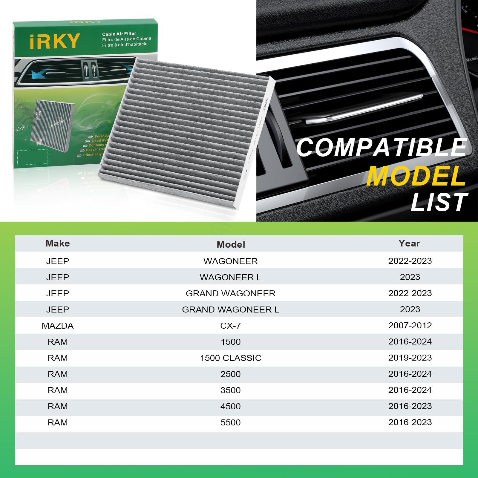 CF11671 Cabin Air Filter Replacement CP671 Compatible with RAM 1500 2016-2025,RAM 2500/3500/5500 2016-2024,RAM 4500 2016-2023;Je