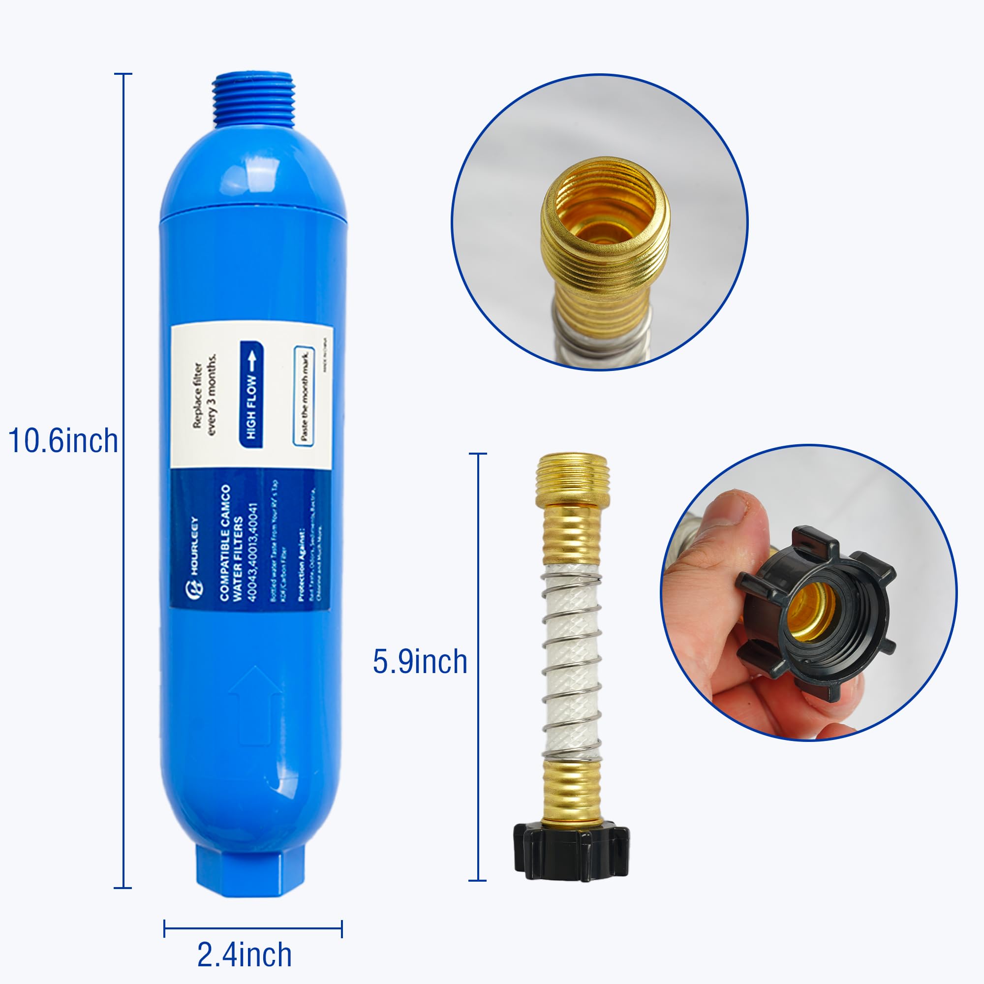 Hourleey 4 Pack Rv Inline Water Filter With 2 Flexible Hose Protector, Reduce Bad Taste, Odors, Rust, Fluoride, Chlorine And Sed