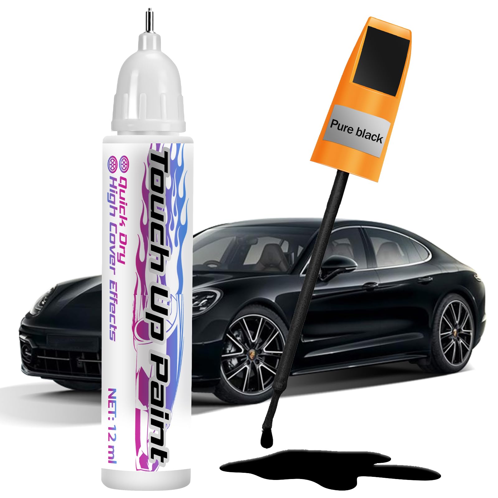 Touch Up Paint for Cars, Car Paint Scratch Repair, Quick & Easy Solution to Erase Scratches, 0.4 fl oz (Black)