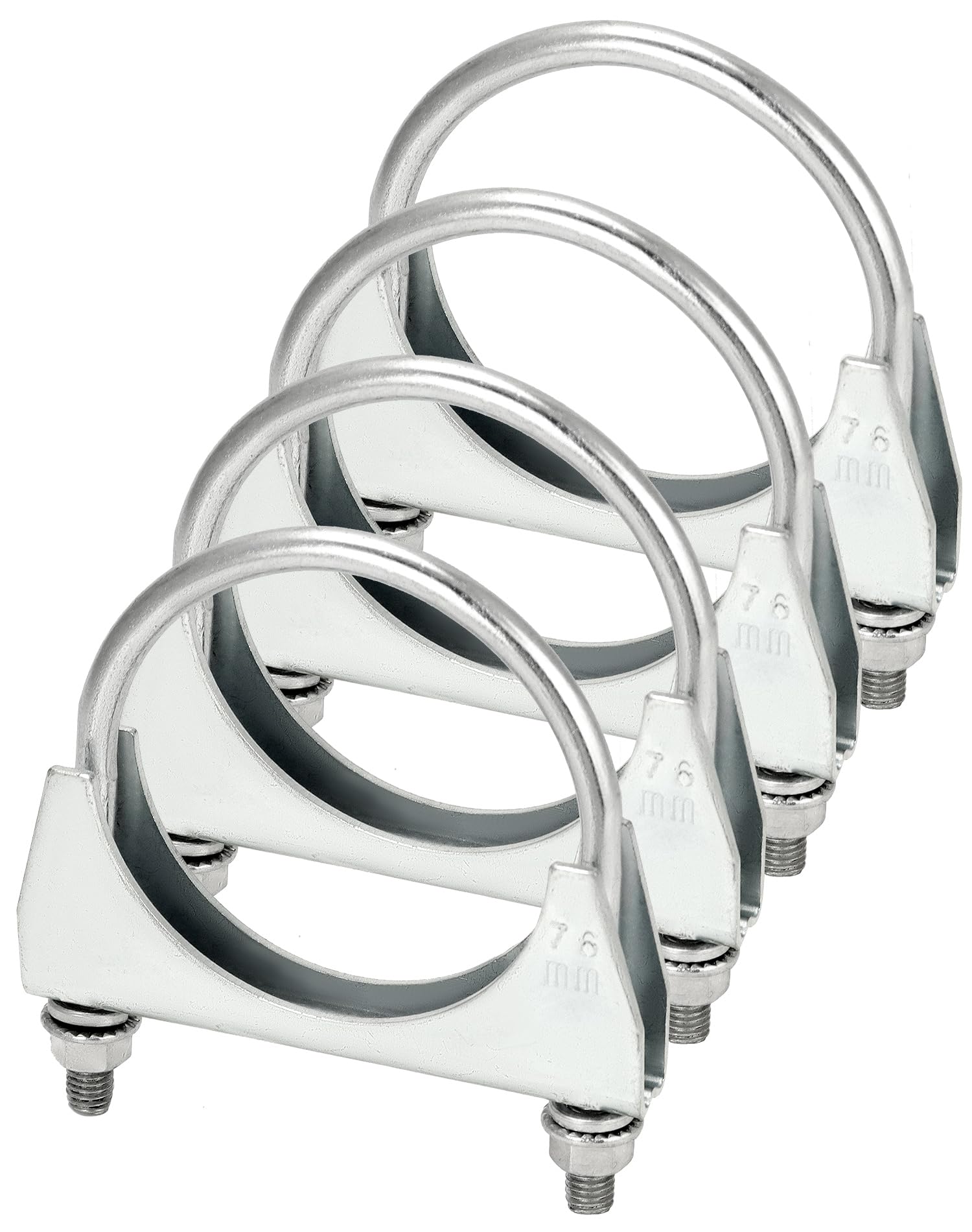Qwork U-Bolt Muffler Tip Exhaust Hook, 4 Pack 3'' Od Universal Silencer Exhaust Clip, Steel Exhaust Pipe Clamp