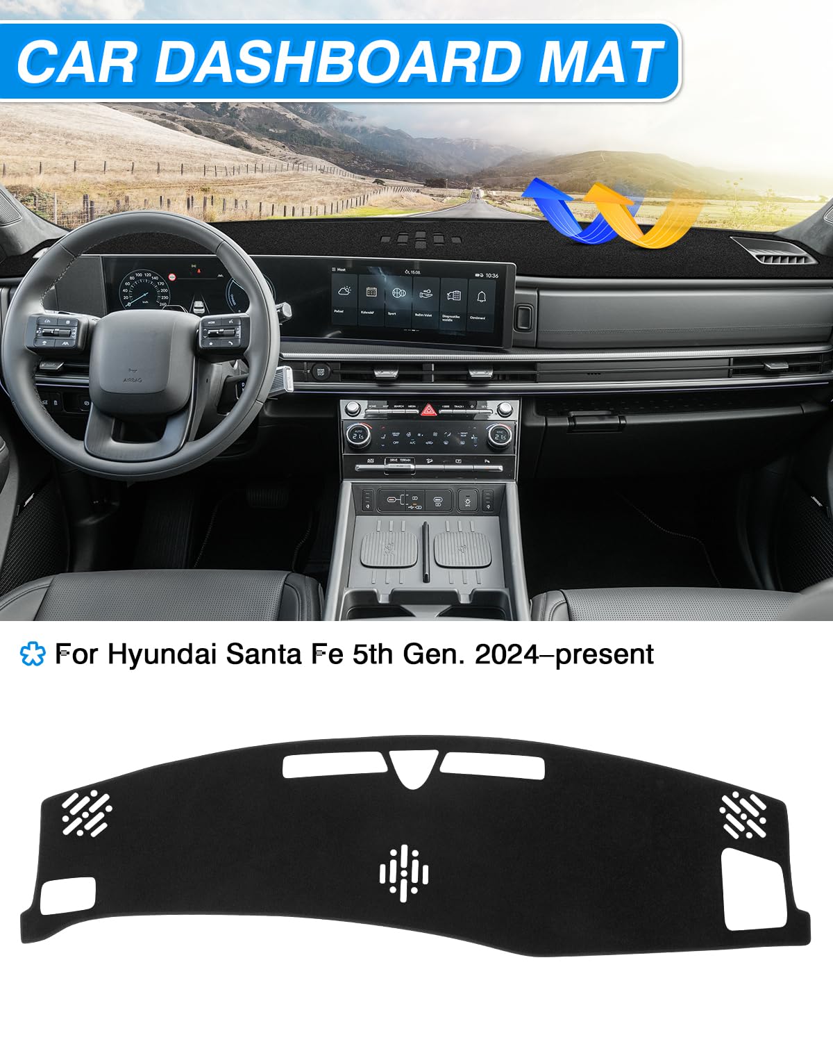 Cartist Dash Cover Compatible with 2024 2025 Hyundai Santa Fe Accessories Dashboard Cover Mat Non-Slip Carpet Sunshield Glare UV