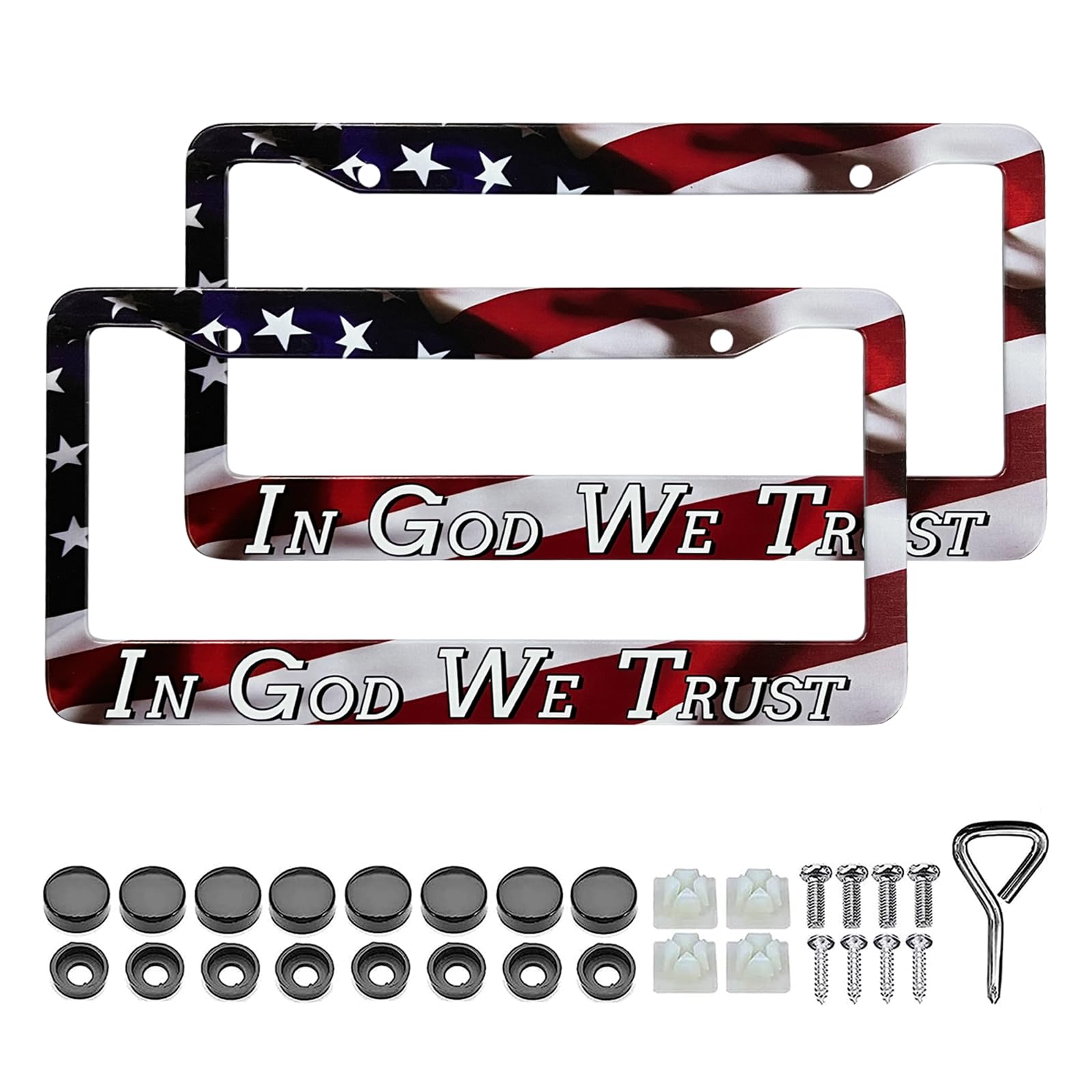 Lin Kang In God We Trust Christian License Plate Frames - 2 Pack American Flag Design Car Plate Holder Cover Universal Accessori
