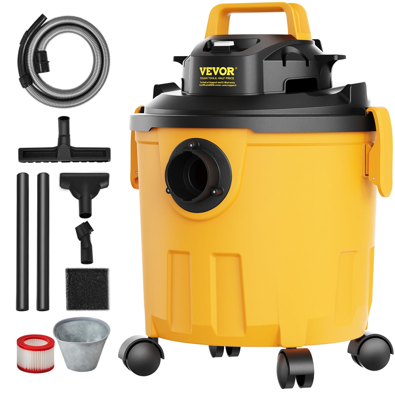 VEVOR Shop Vacuum Wet and Dry, 5 Gallon 6 Peak HP Wet/Dry Vac, Powerful Suction with Blower Function with Attachments 2-in-1 Cre