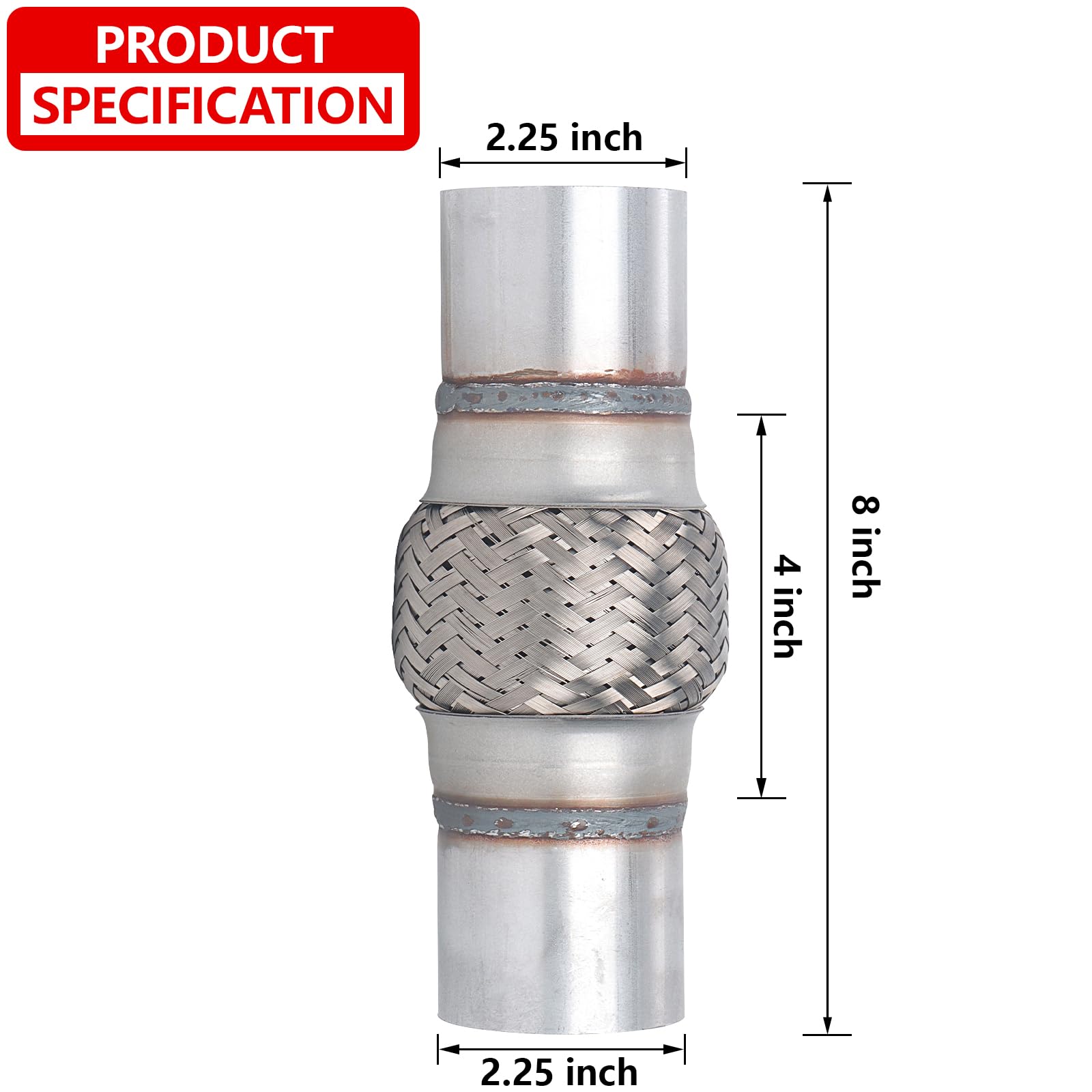 Autarboor 2 Pcs Exhaust Flex Pipe, 2.25''X 4''Stainless Steel Heavy Duty Exhaust Flex Pipe, Double Braid Exhaust Flex Tube, Over