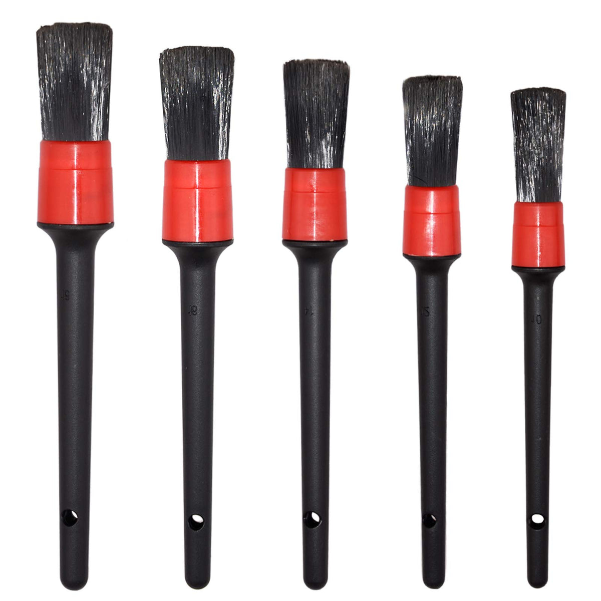 Detailing Brush Set -5 Different Sizes Premium Natural Boar Hair Mixed Fiber Plastic Handle Automotive Detail Brushes For Cleani