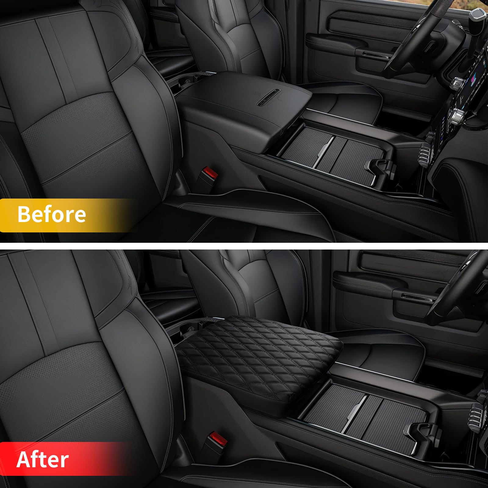 Giant Panda Custom Fit Center Console Cover For Dodge Ram 1500,2500,3500,2013-2023 With Bucket Console- Waterproof Faux Leather