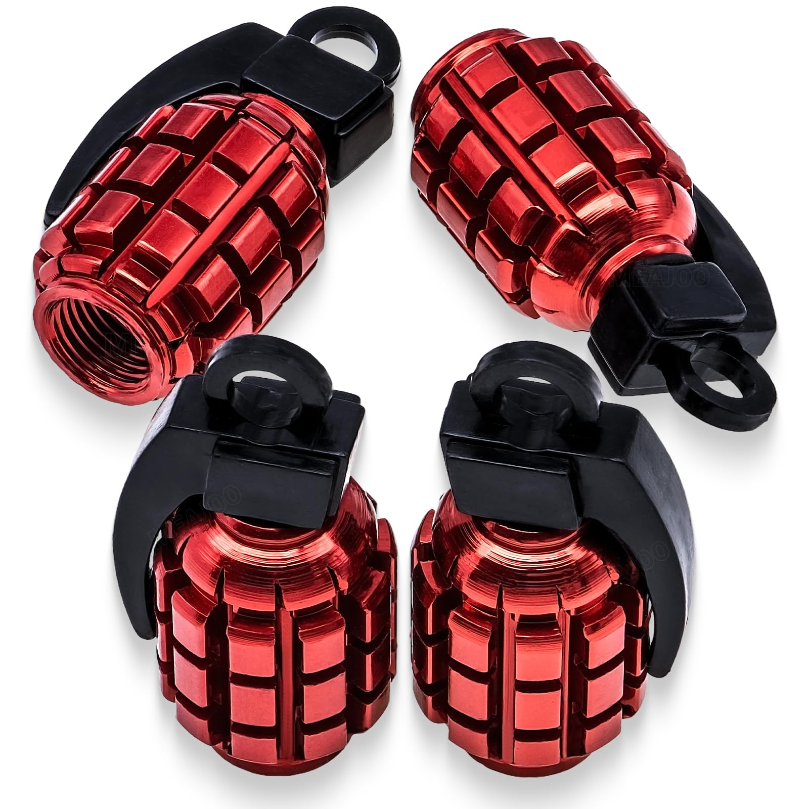 Meajoo 4 Pcs Grenade Style Tire Valve Stem Caps, Stainless Steel Tire Valve Caps Wheel Valve Caps For Cars,Trucks, Suv, Motorcyc