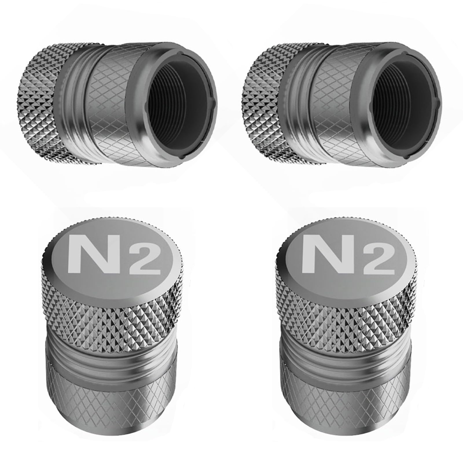 Tire Valve Stem Caps - 4 Pack Anti-Corrosion Premium Anodized Alloy Tyre Air Valve Caps N2 Nitrogen For Car Suv Bike Grey
