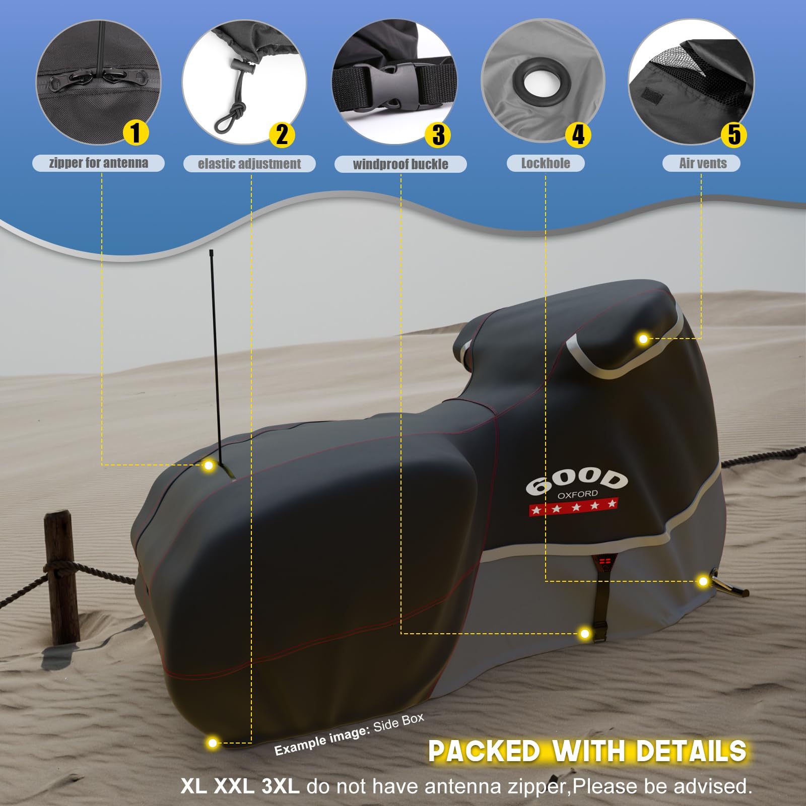 Rosefray Motorcycle Cover 600D Waterproof for Touring Models Harley Davidson Road King,Road Glide,Street Glide, Electra Glide,Lo