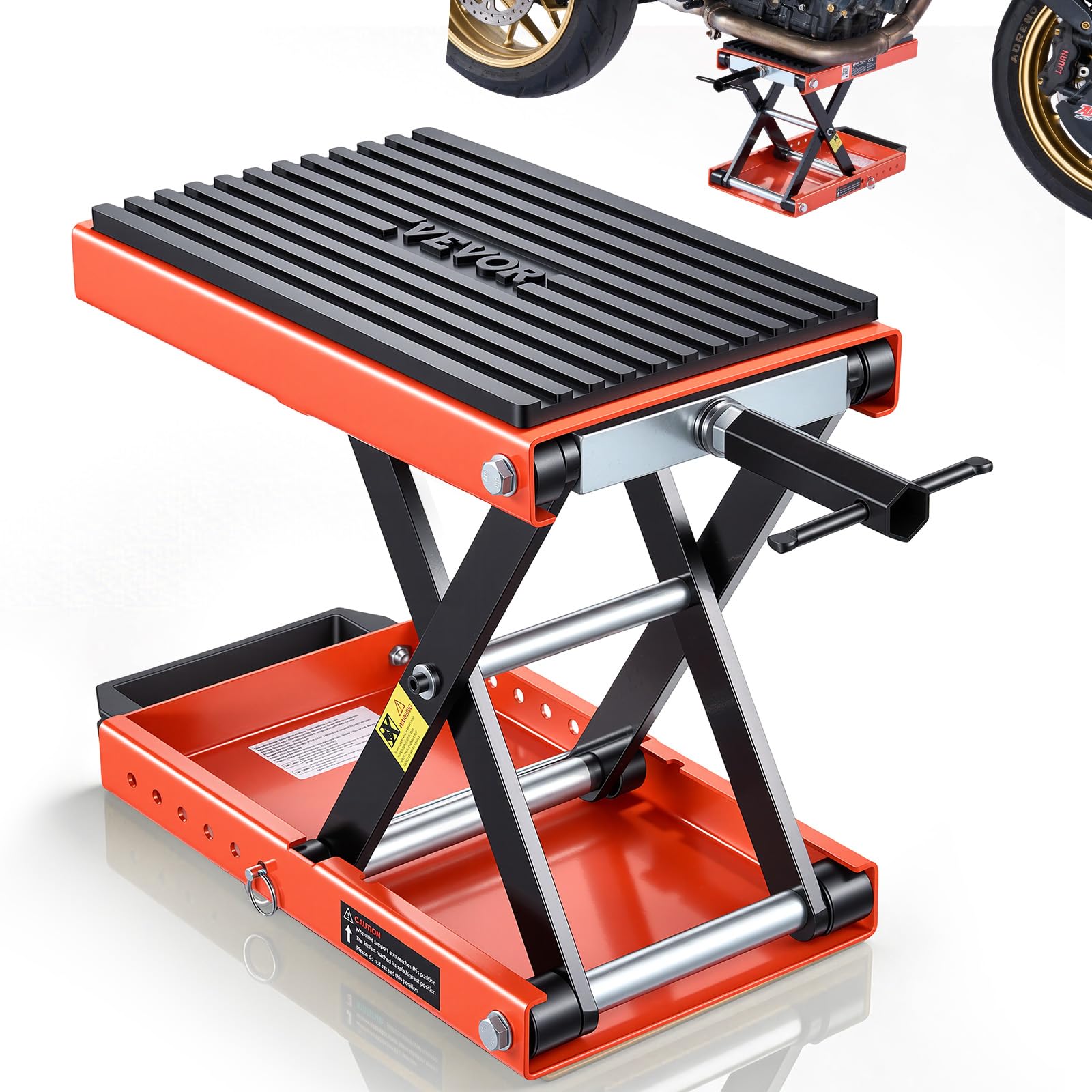 VEVOR Motorcycle Lift, 1500 lbs Motorcycle Scissor Lift Jack with Wide Deck & Lock Pin, 4.13-13.77 Center Hoist Crank Stand, Ste