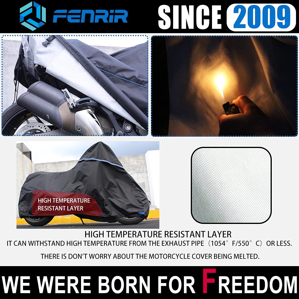 Fenrir 420D Oxford Cloth 88.6'' 225Cm Motorcycle Cover Exhaust Pipe Anti-Scalding Waterproof Outdoor Outside Storage For Naked S