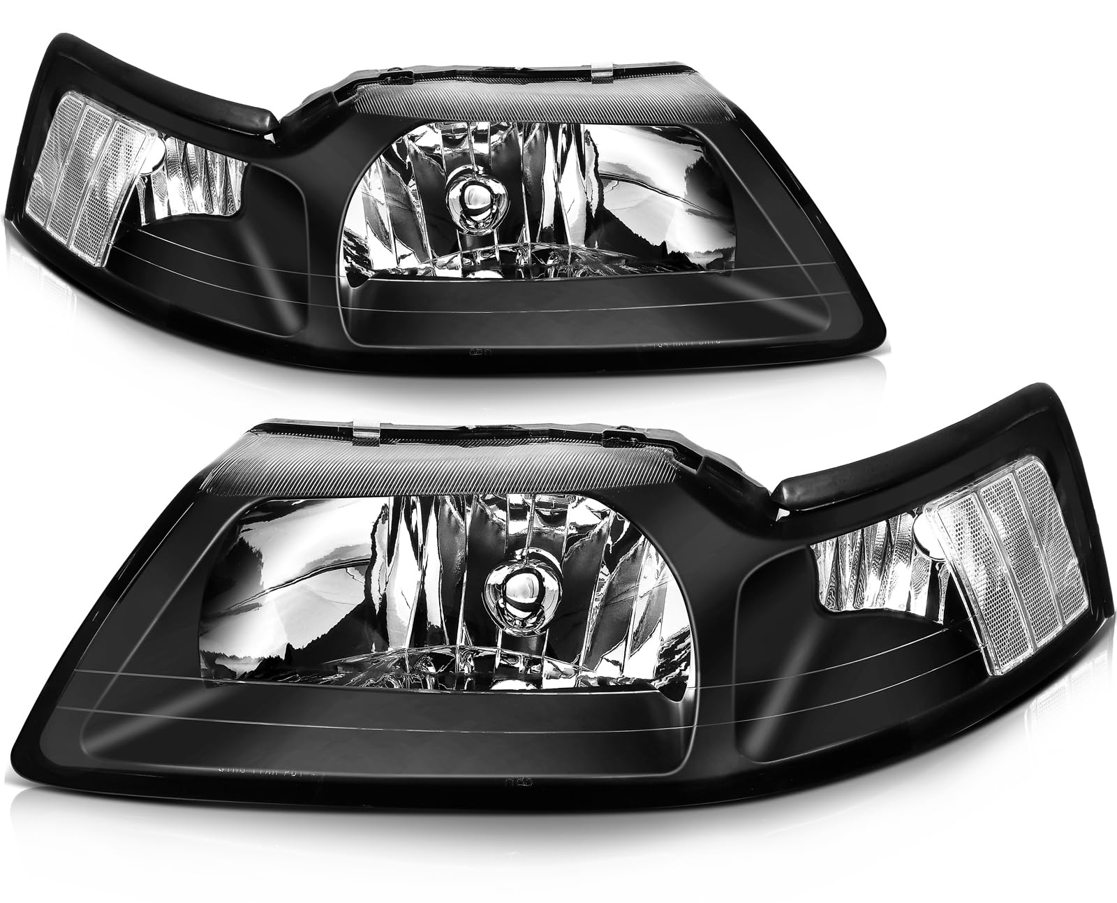 LSAILON Fit For Ford For Mustang 1999-2004 Headlight Assembly Clear Lens Black Housing Clear Reflector Driver and Passenger Side