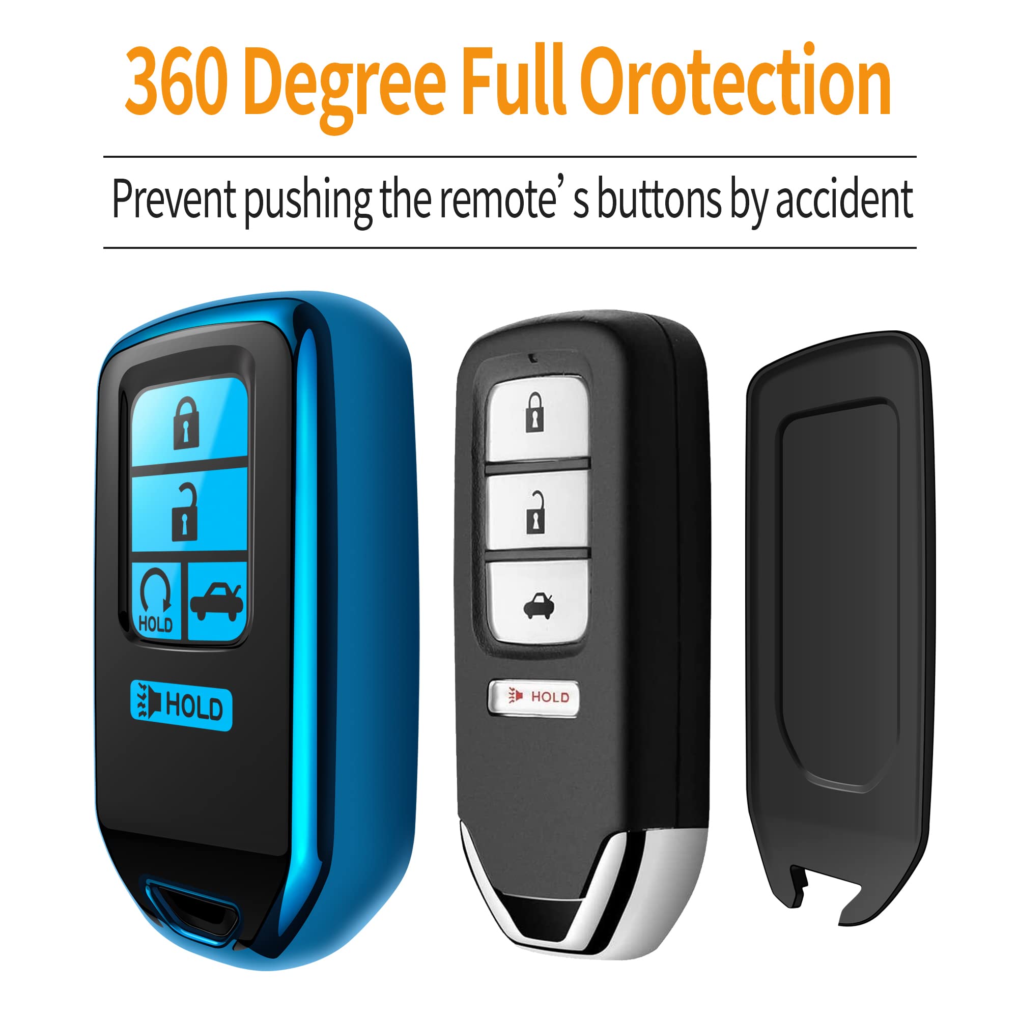 Sindeda For Honda Key Fob Cover With Leather Keychain,Soft Tpu Full Cover Protection,Key Fob Case Compatible With Honda Accord C