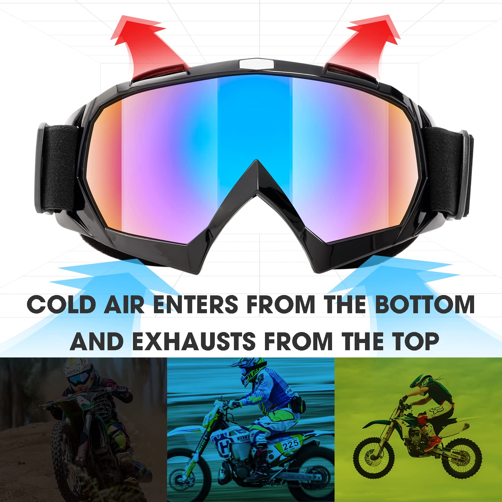 Mambaout Adult Off-Road Goggles, Wide Vision Motorcycle Goggles (2-Pack) for Men & Women