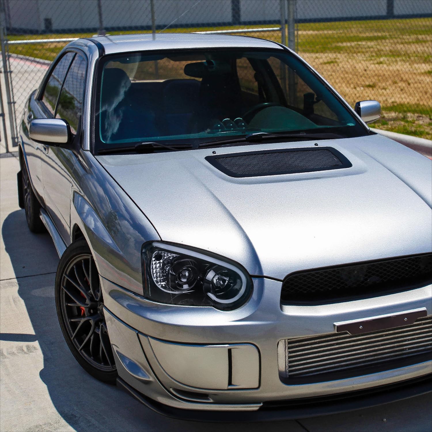 Spec-D Tuning Led Light Bar Glossy Black Housing Smoke Lens Projector Headlights Compatible With 2004-2005 Subaru Impreza Rs/Wrx