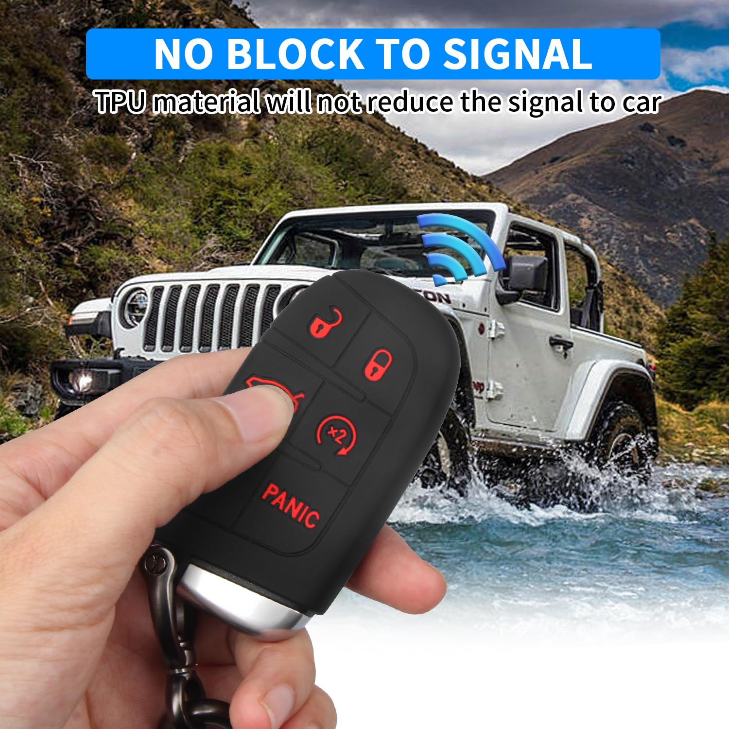 Qbuc Silicone Remote Case For Dodge Jeep Grand Cherokee 5 Button Key Fob Cover (Black Red)