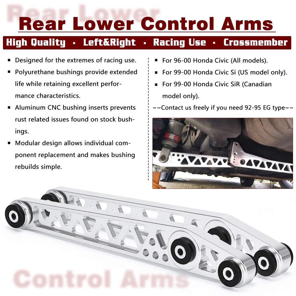 PTNHZ Rear Billet Aluminum Lower Control Arms Relacement For 96-00 Honda Civic Si SiR EK Chassis Strut Suspension Crossmember 1