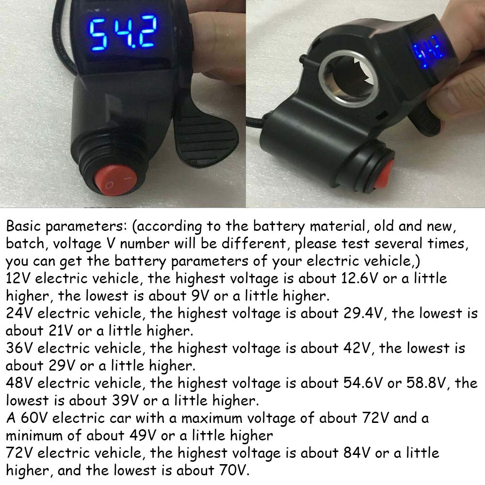 Koobook 1Pcs 12V-72V E-Bike Universal Thumb Throttle Led Display Voltage Black Portable Digital Grips With Power Switch For Scooter Electric Bike