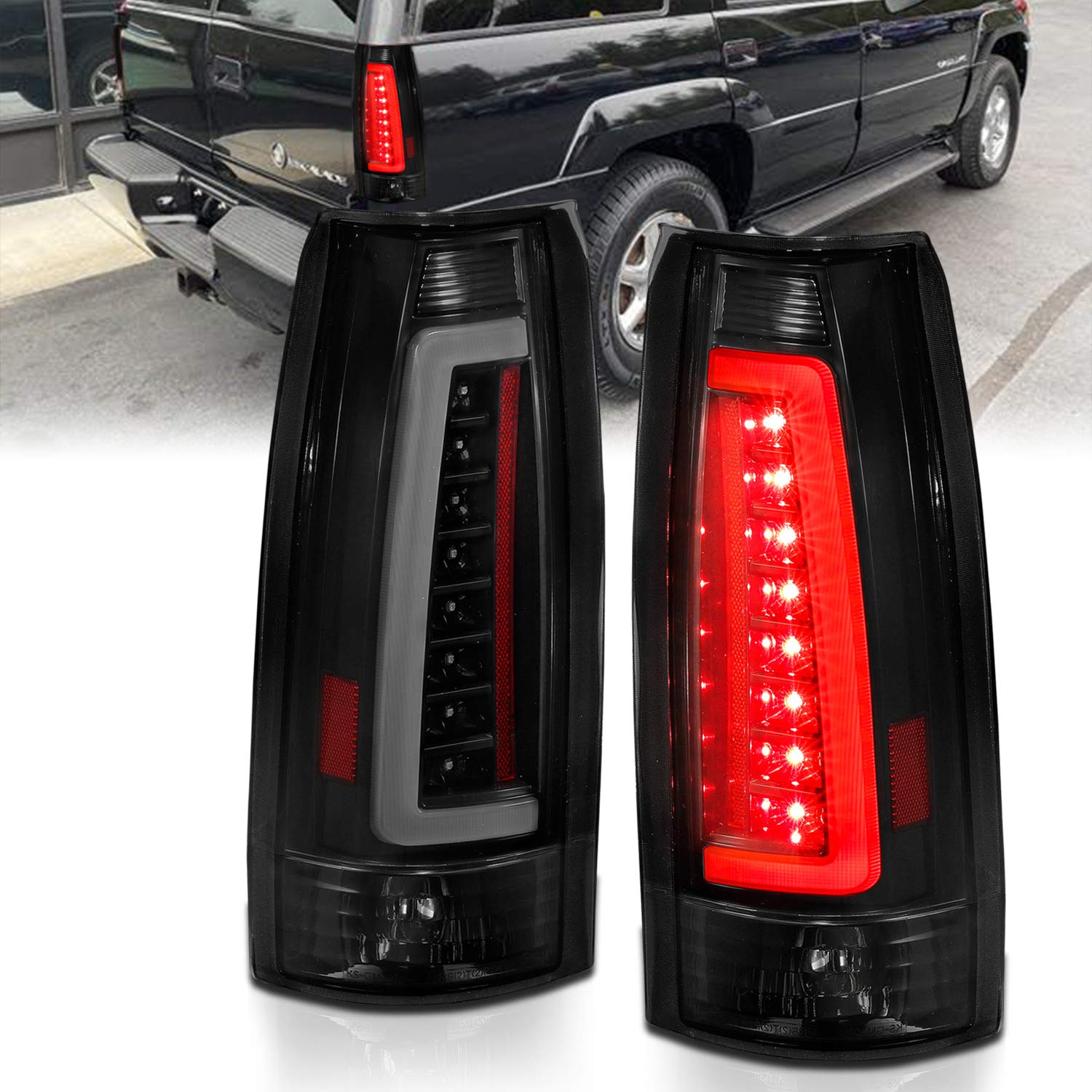 Amerilite For 1988-1999 Chevy Gmc C/K Truck Blazer Fullsize Tahoe Suburban Yukon Escalade C-Type Led Tube Dark Black Tail Lights