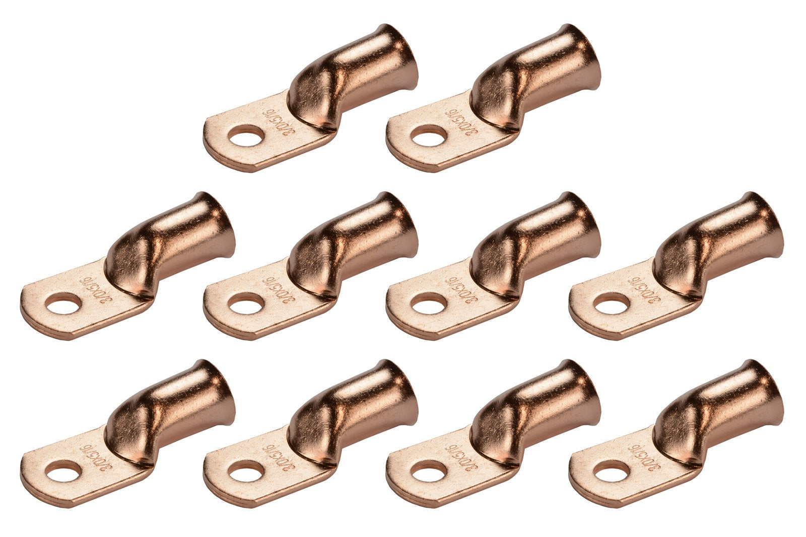 Temco 10 Pack Bare Copper Welding Battery Cable Ends, Lugs Terminal 3/0 Awg 5/16 '' Hole (6 Awg To 1/0 Awg Options Available)