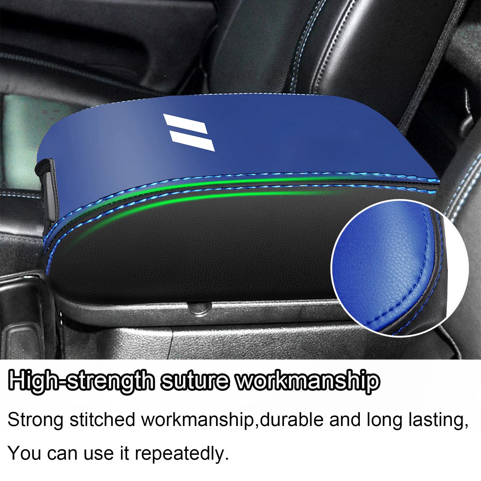 YOSRTER Center Console Armrest Cover for Dodge Durango 2011-2020, Anti-Scratch Leather, Dark Blue Trim, Model J000201001