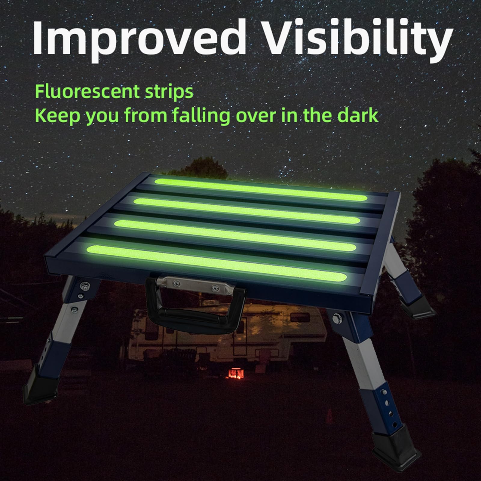 Garfatolrv Rv Steps Adjustable Height Aluminum Stable Folding Platform Step Portable Handle And Reflective Strips Non-Slip Rubbe