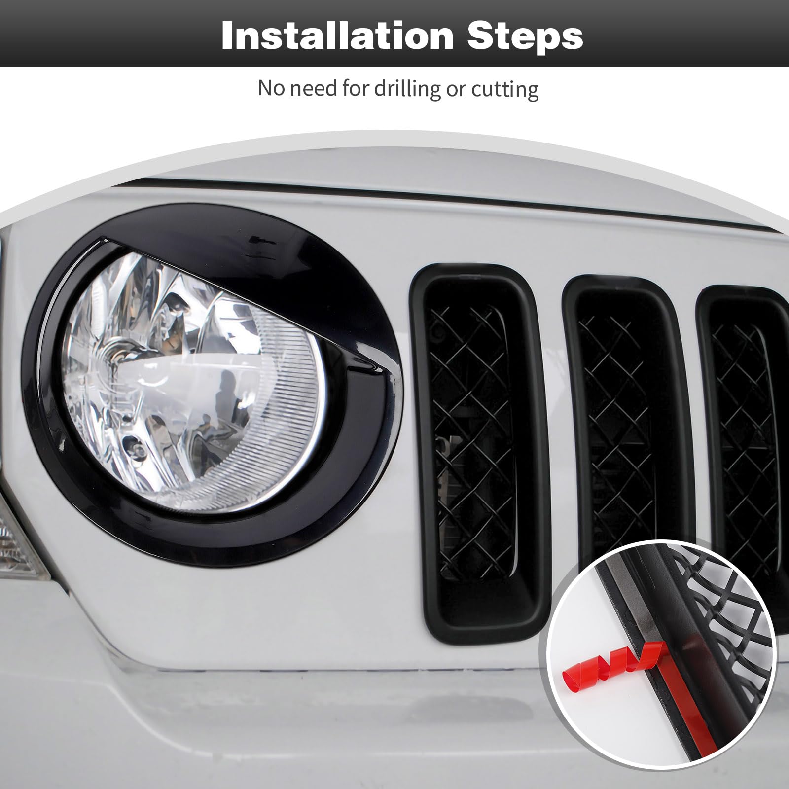 Cherocar For Jeep Patriot Mesh Grille Grill Insert & Headlight Turn Light Cover Trim Exterior Accessories For Jeep Patriot 2011-2016,Black-With Mesh
