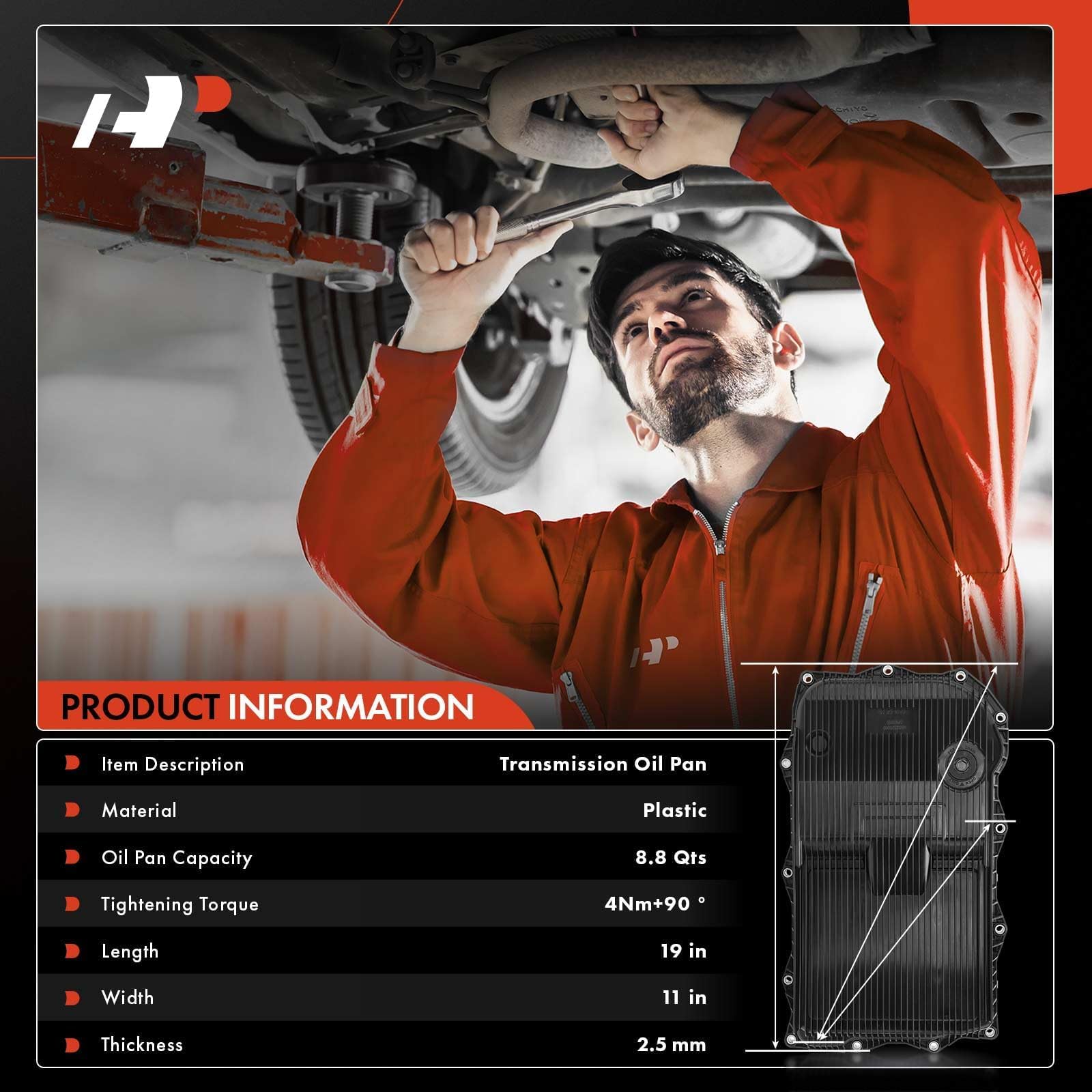 A-Premium Transmission Oil Pan With Gasket & Drain Plug Compatible With Ram 1500 2500 3500 & Jeep Grand Cherokee & Dodge Charger
