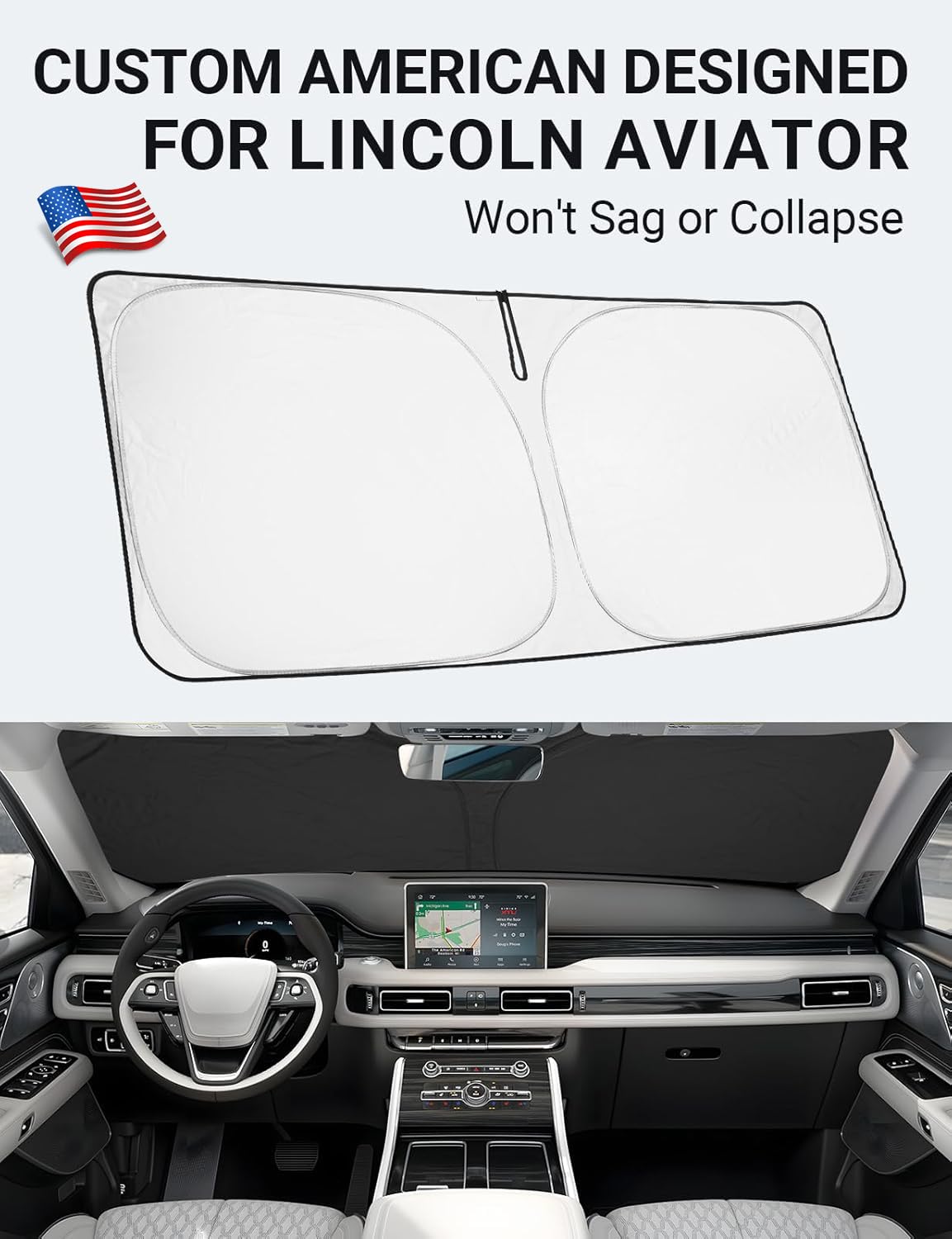 Proadsy 2025 Upgrade Windshield Sun Shade Custom Fit Lincoln Aviator 2020-2025 4-Layer Foldable Front Sunshade Protector Sun Vis