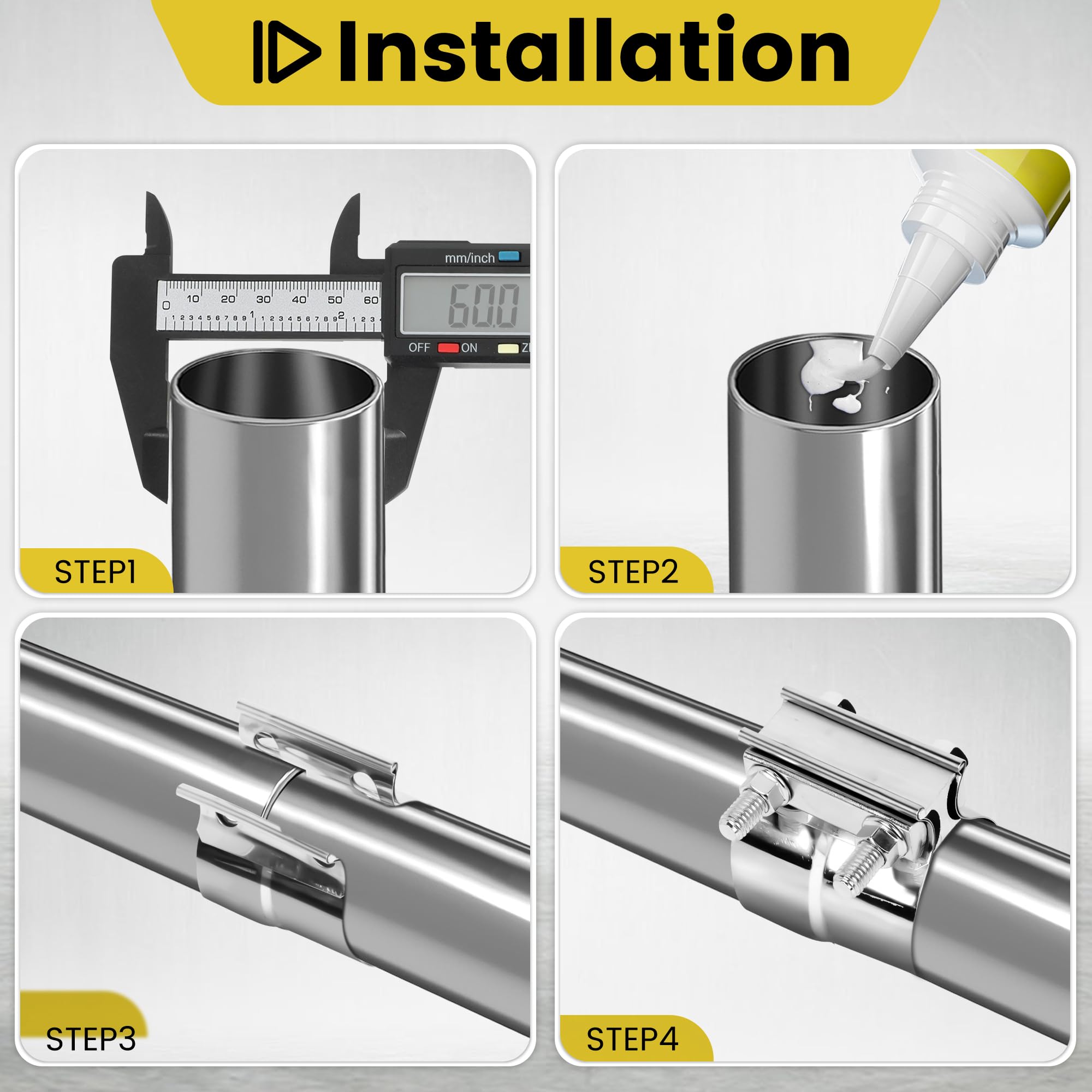 Zehclp 2 Pcs Exhaust Clamp 2 1/4 Butt Joint 304 Stainless Steel Band Lap Joint Band Clamp Stainless Steel For Pipes Catalytic Co