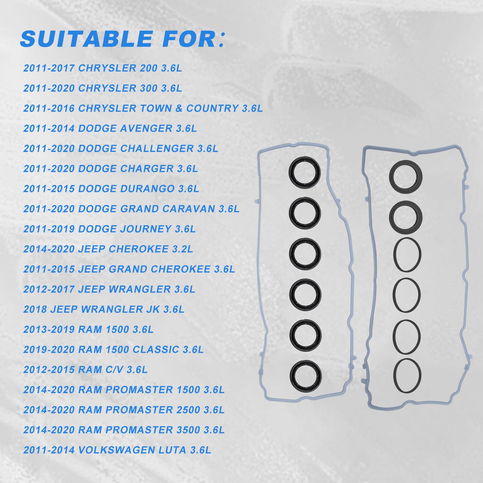 VS50805R Valve Cover Gasket Set -Fits 2011-2020 Dodge Durango Charger Journey Avenger Jeep Cherokee Wrangler Ram 1500 ProMaster
