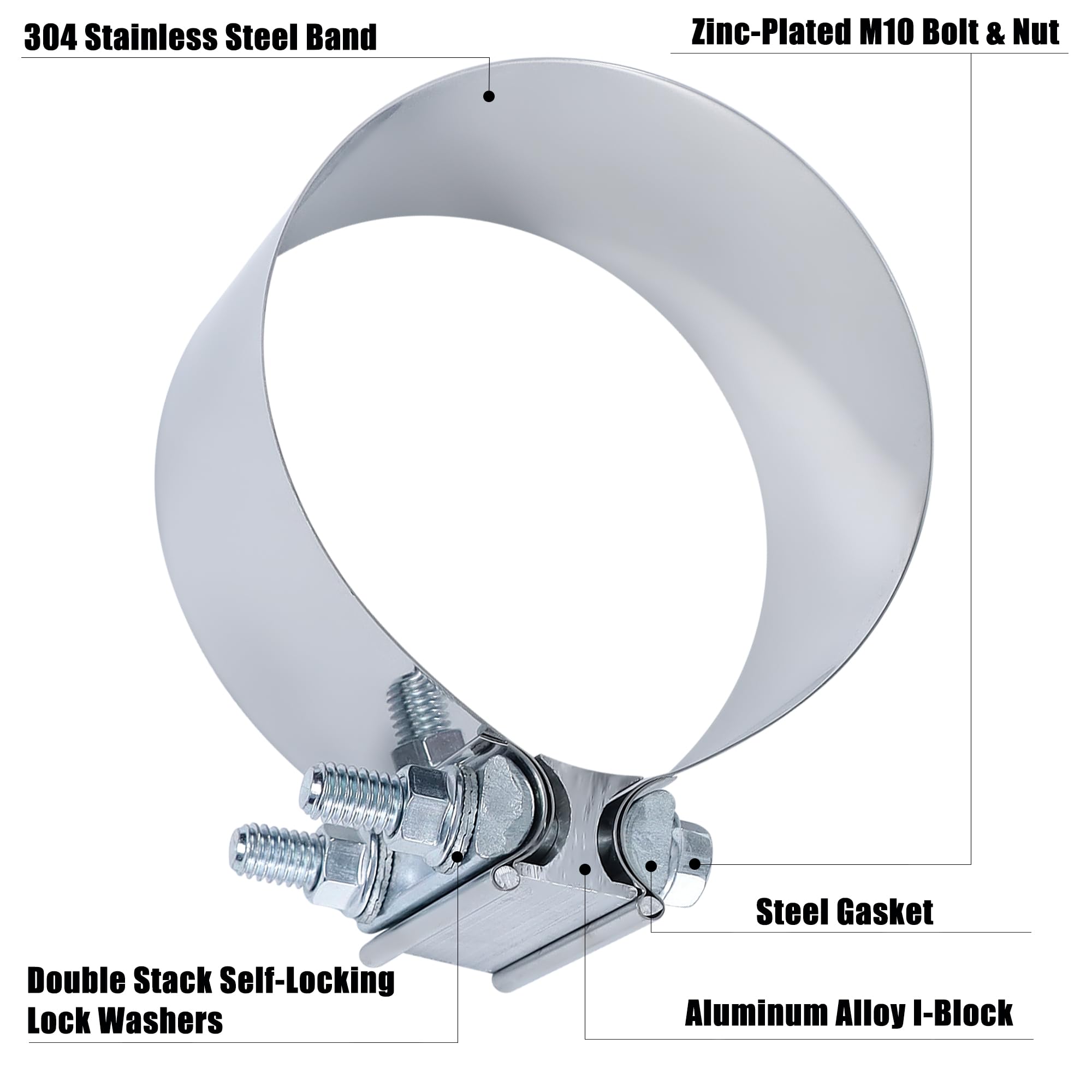 Vitonsbay 5.0 Inch Exhaust Clamp, 5 In Butt Joint Exhaust Pipe Muffler Band Clamp Sleeve Coupler Stainless Steel (4Pcs)