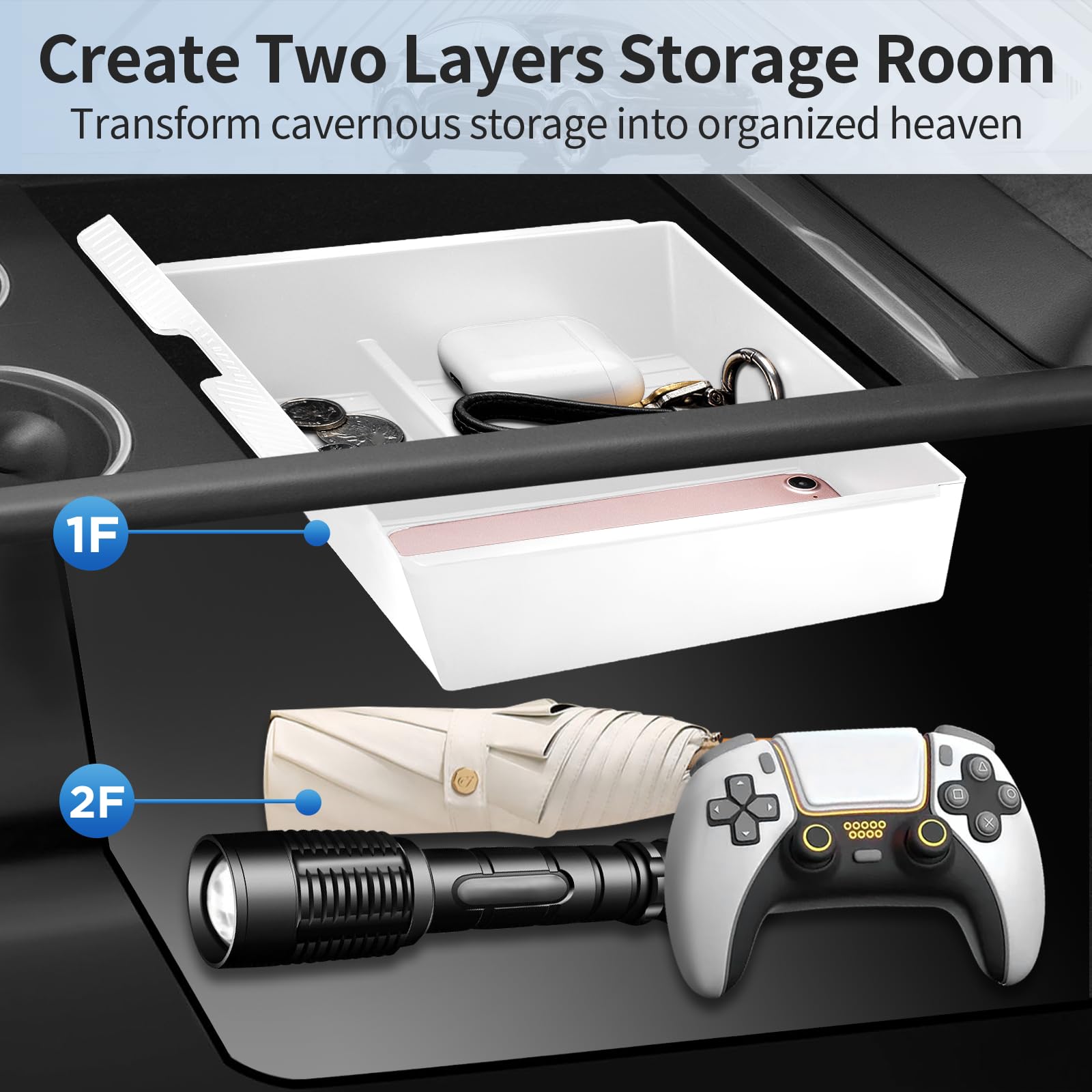 Tsldrv 2025 Upgrade Center Console Organizer Tray For Tesla Model 3 Highland 2024 2025 [Slide Smoothly] Armrest Hidden Organizer